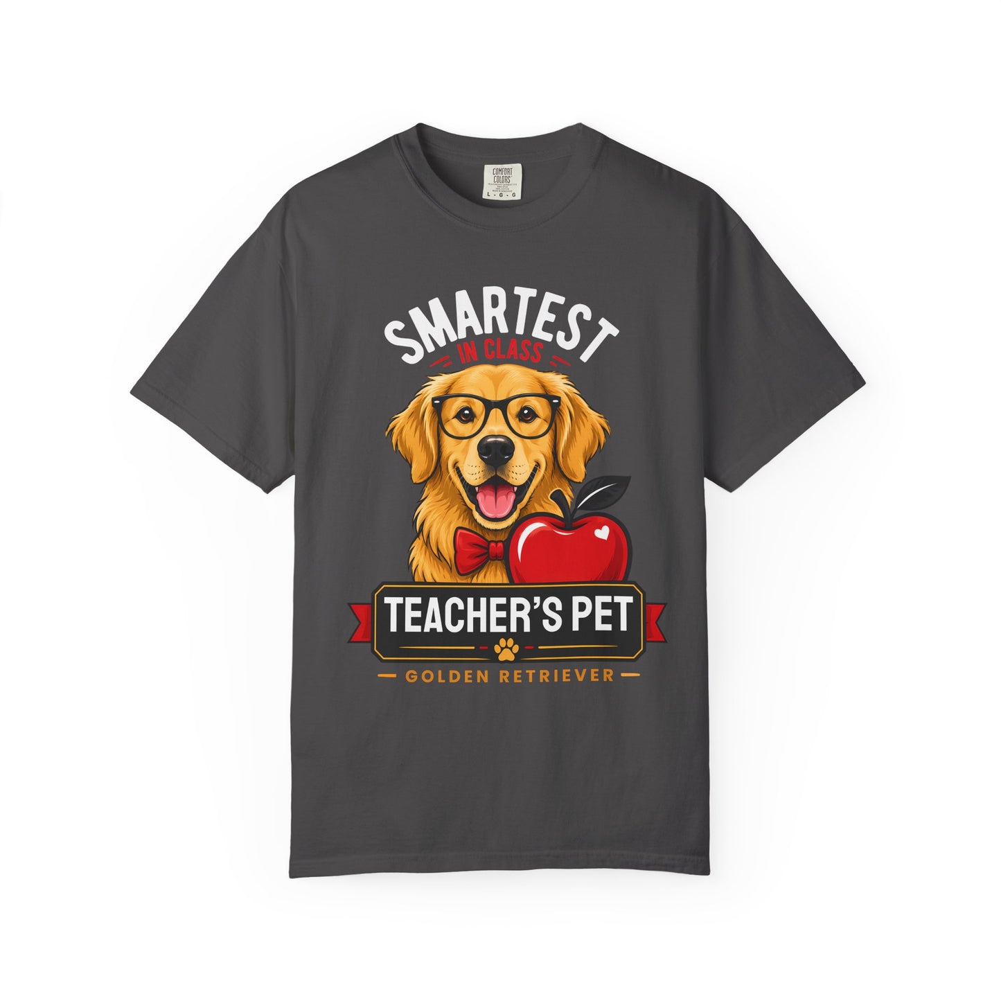 Teacher’s Pet Golden Retriever T-Shirt — "Smartest in Class" Cute Dog & Apple Tee