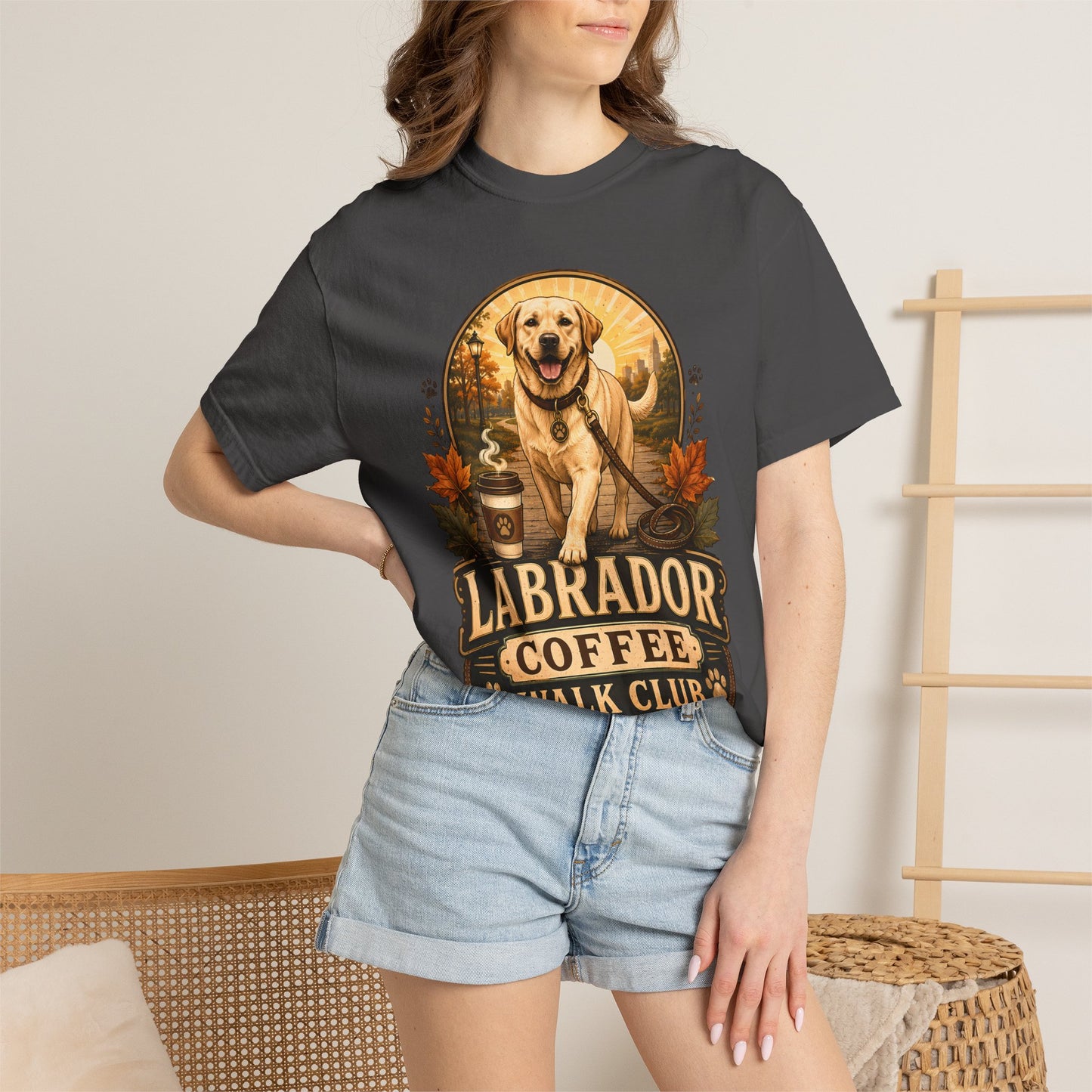 Labrador Coffee Walk Club T-Shirt – Cozy Unisex Dog Lover Tee for Coffee Walks & Weekend Comfort