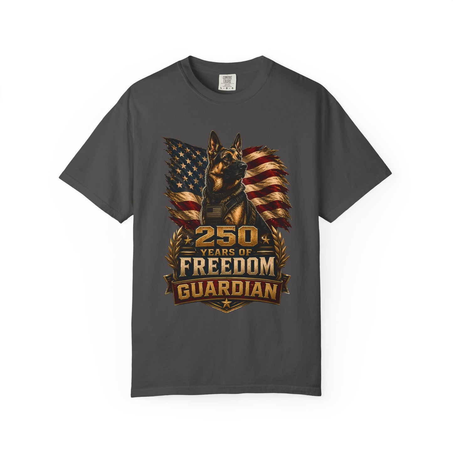 T-Shirt — "250 Years of Freedom" Guardian K9 American Flag Tee