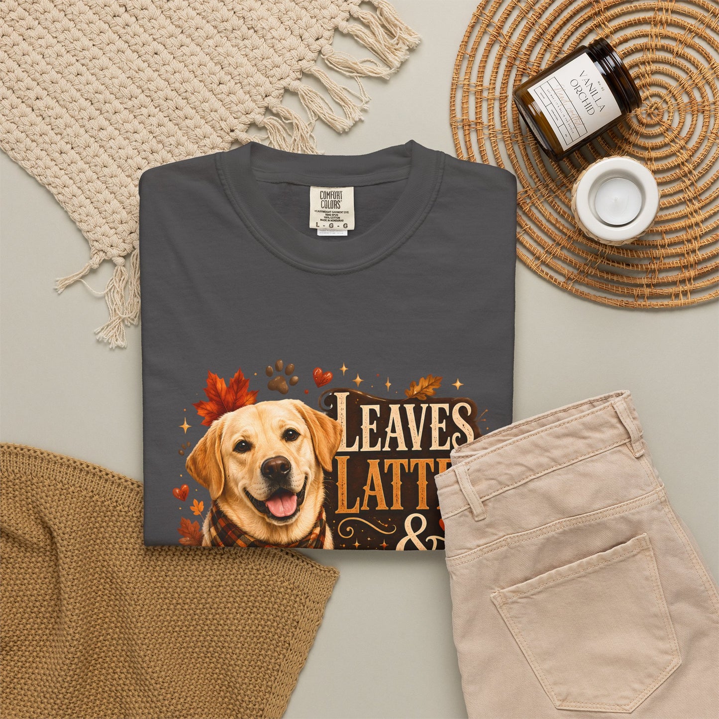 Labrador Fall T-Shirt - "Leaves, Lattes & Labrador Love" Autumn Dog Tee