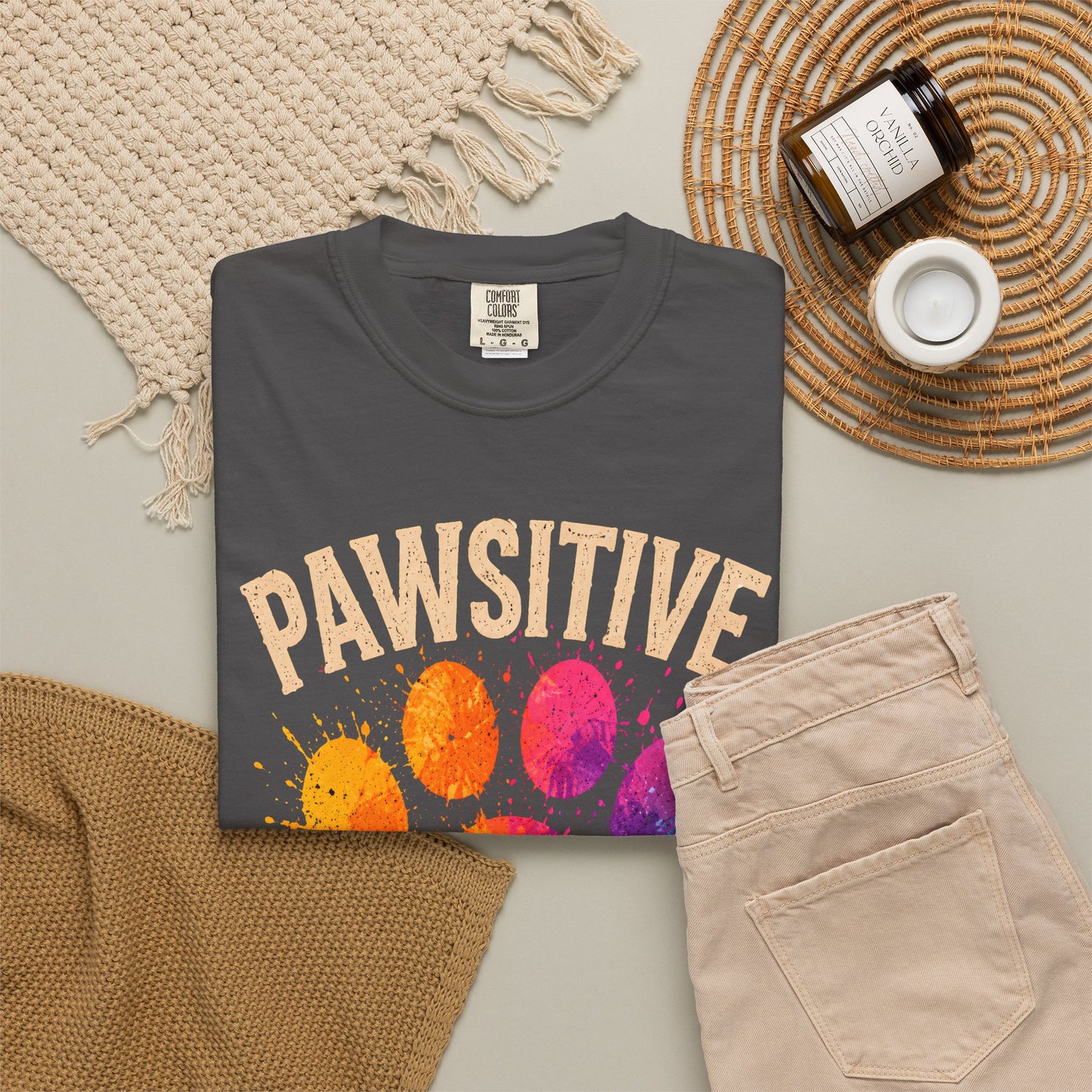 Pawsitive Vibes - Colorful Paw Unisex Garment-Dyed T-shirt