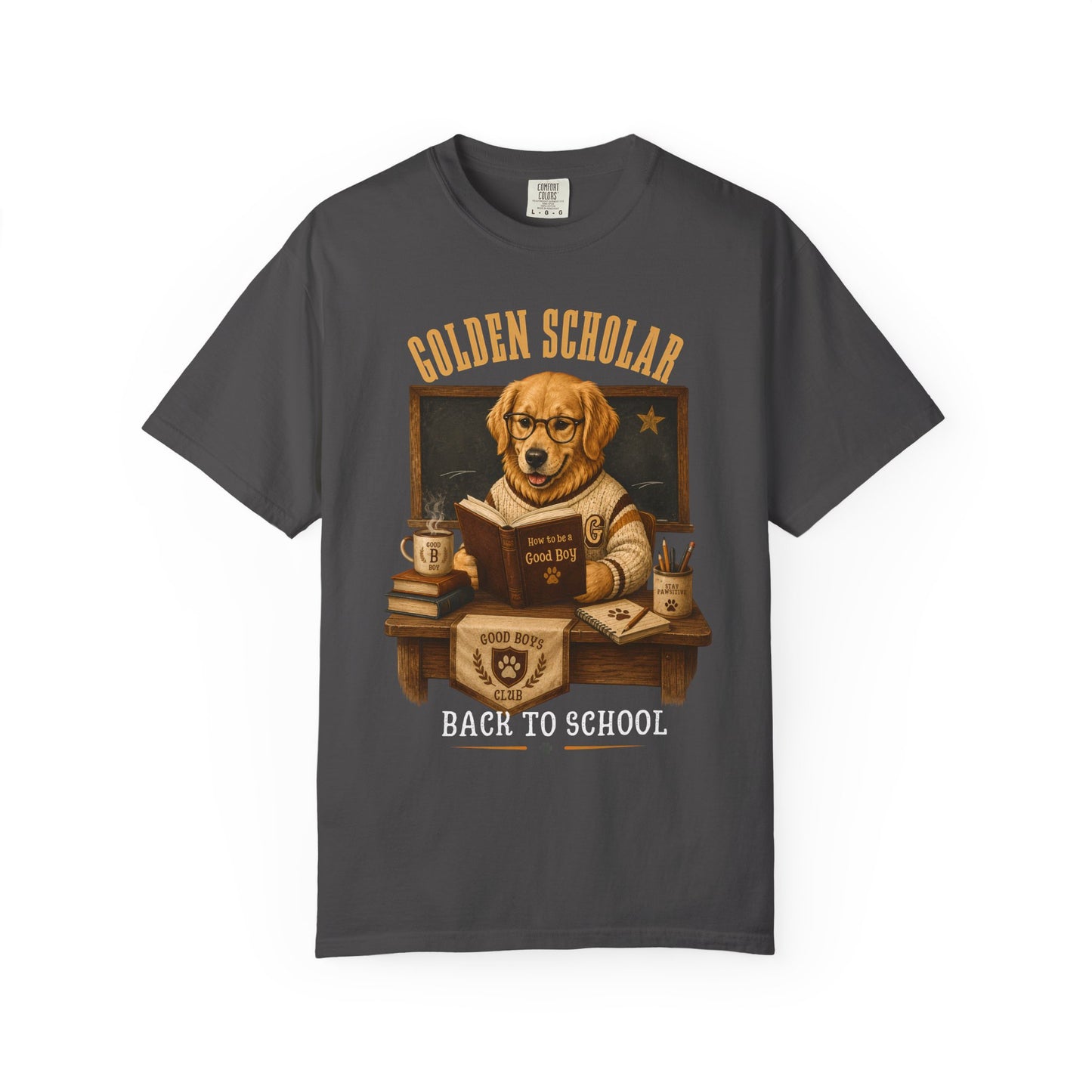 Golden Scholar Dog T-Shirt — "Back to School" Vintage Puppy Teacher Tee