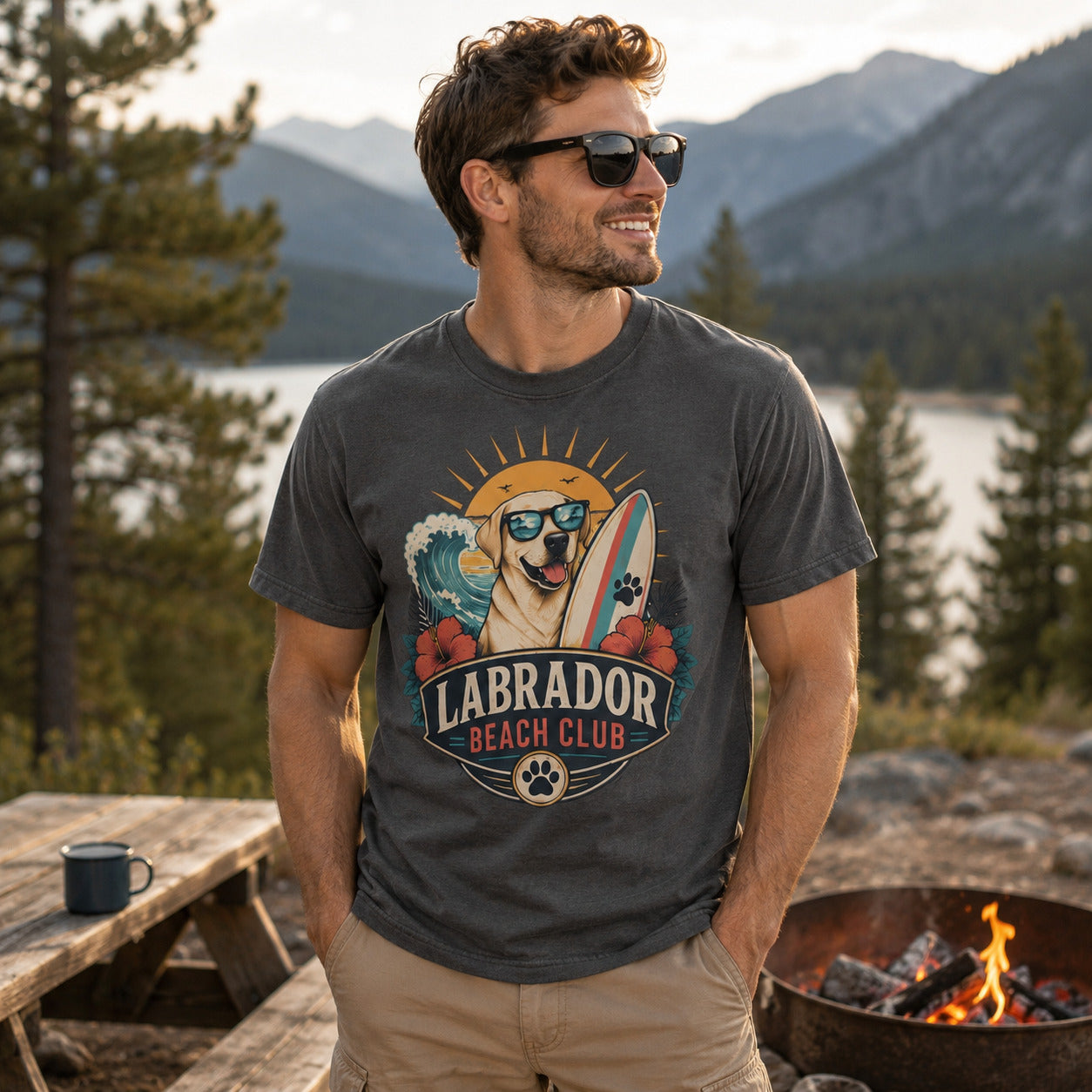 Labrador Beach Club T-Shirt β Surfing Dog Graphic Tee