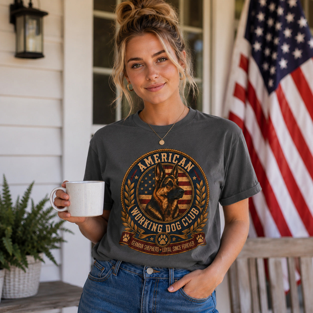 American Working Dog Club T-Shirt — German Shepherd Patriotic Crew Tee