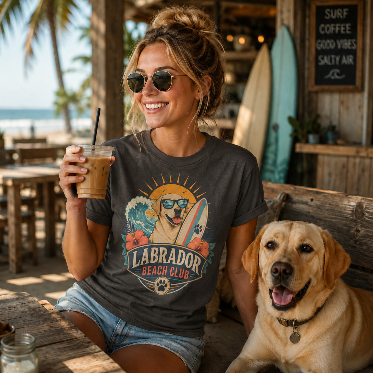 Labrador Beach Club T-Shirt — Surfing Dog Graphic Tee