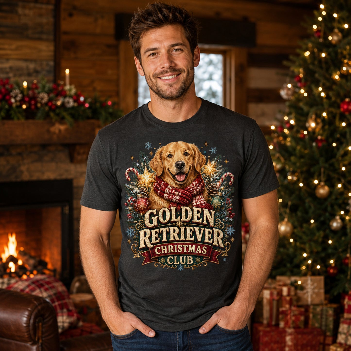 Golden Retriever Christmas T-Shirt — "Golden Retriever Christmas Club" Holiday Tee