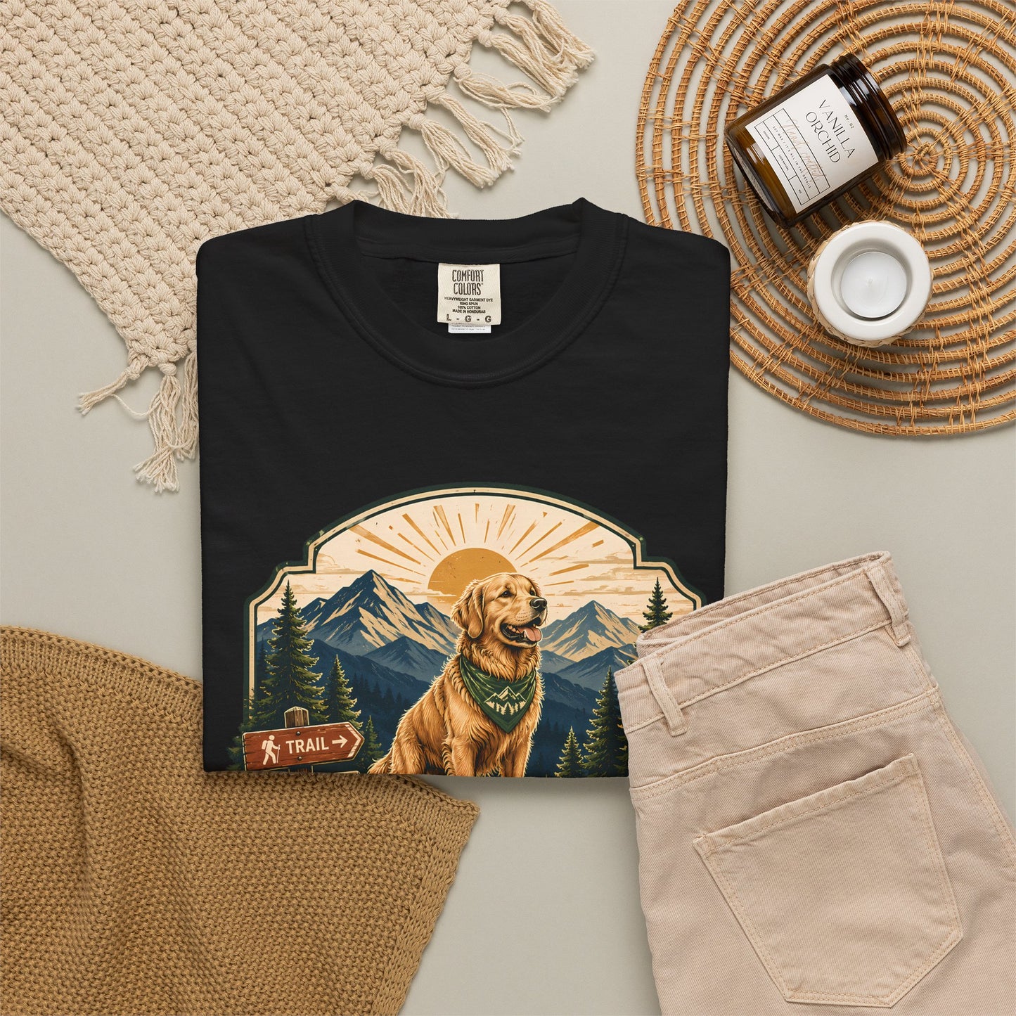 Golden Retriever Hiking T-Shirt — "My Hiking Buddy Has Golden Paws" Outdoor Dog Lover Tee