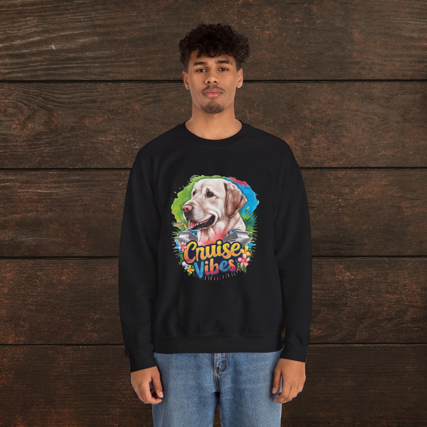 Cruise Vibes – Unisex Heavy Blend™ Crewneck Sweatshirt Featuring a Labrador 🐾🛳️🐕