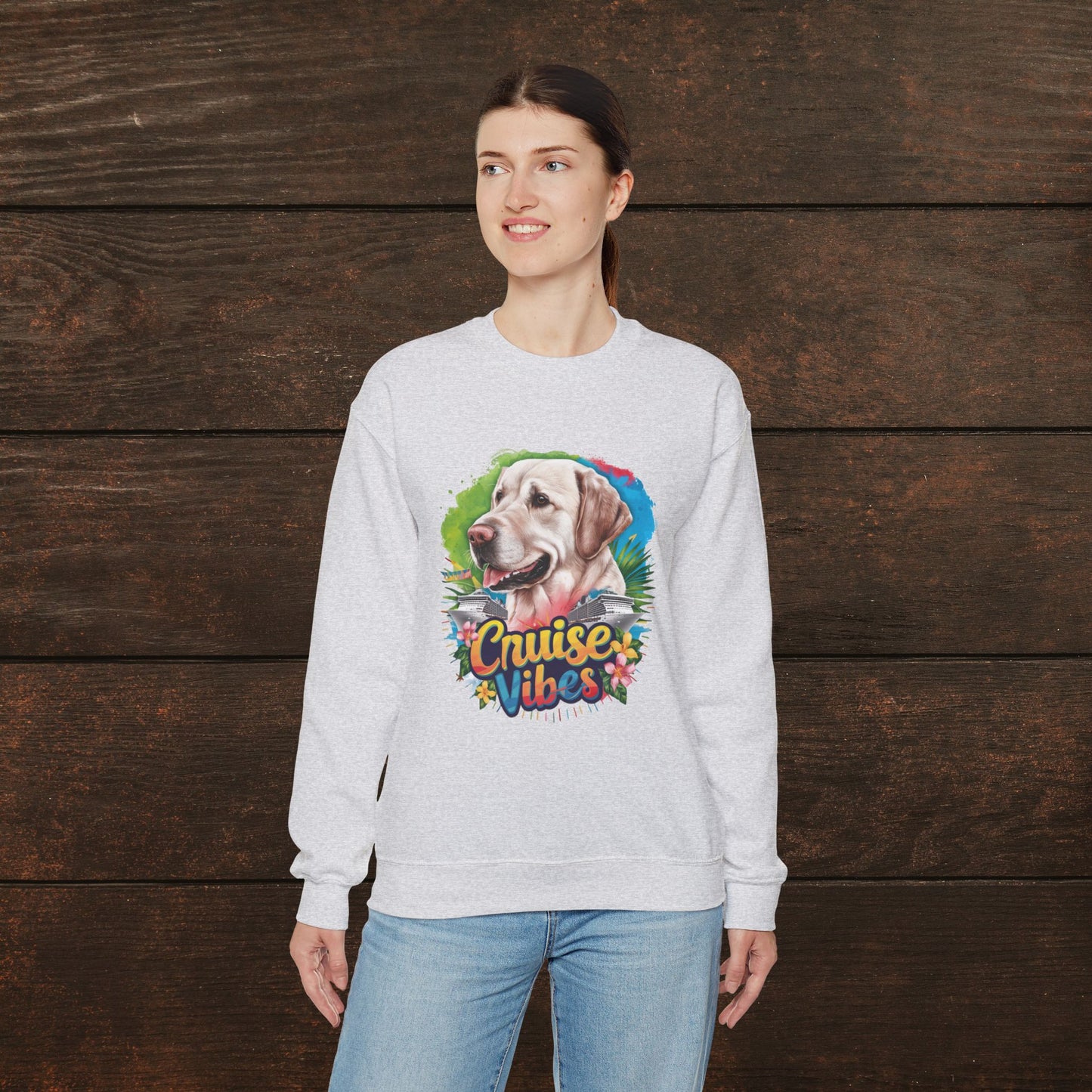 Cruise Vibes – Unisex Heavy Blend™ Crewneck Sweatshirt Featuring a Labrador 🐾🛳️🐕