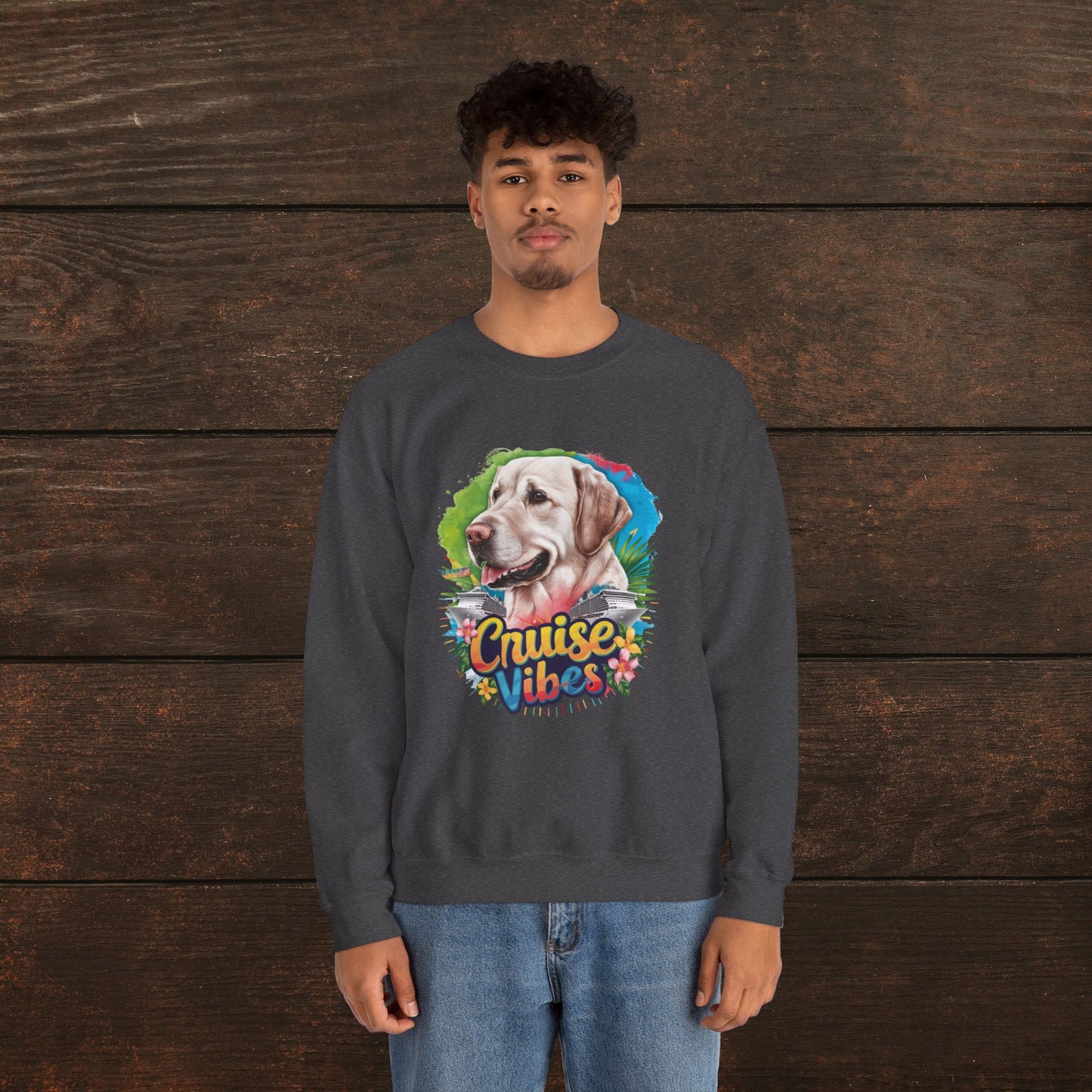 Cruise Vibes – Unisex Heavy Blend™ Crewneck Sweatshirt Featuring a Labrador 🐾🛳️🐕