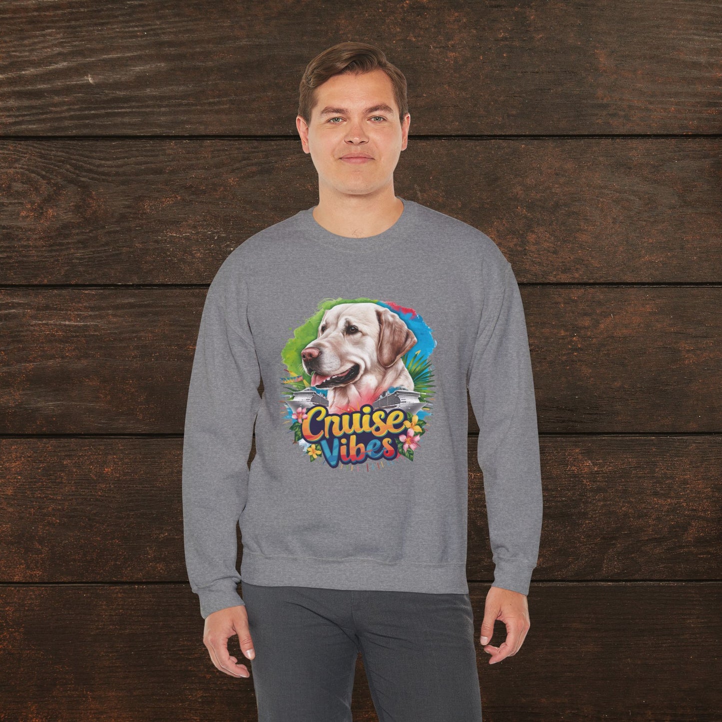 Cruise Vibes – Unisex Heavy Blend™ Crewneck Sweatshirt Featuring a Labrador 🐾🛳️🐕