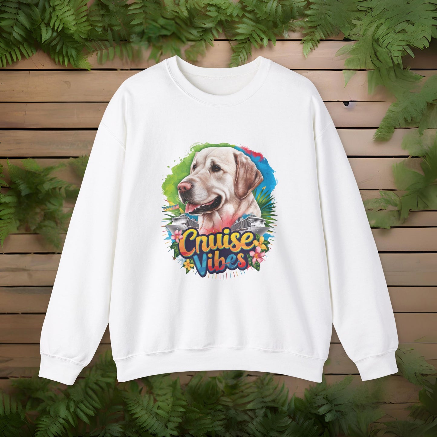 Cruise Vibes – Unisex Heavy Blend™ Crewneck Sweatshirt Featuring a Labrador 🐾🛳️🐕