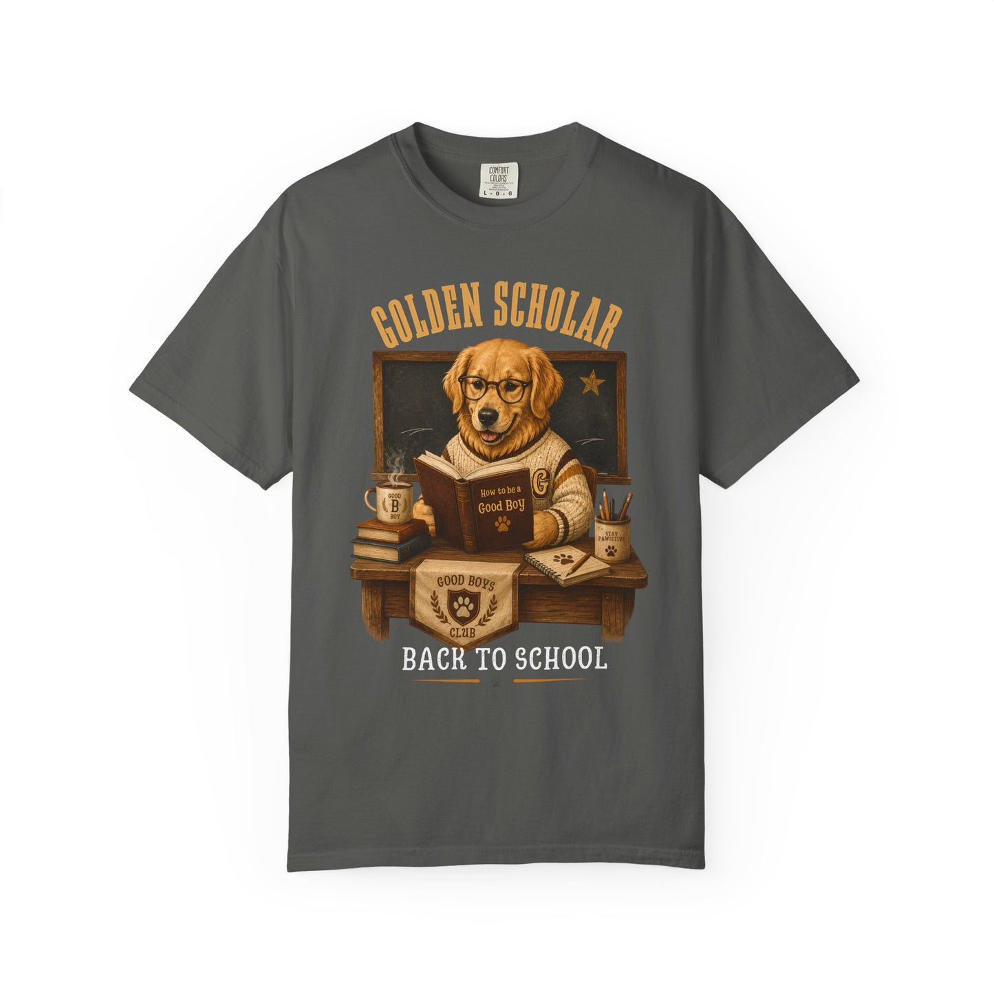 Golden Scholar Dog T-Shirt — "Back to School" Vintage Puppy Teacher Tee