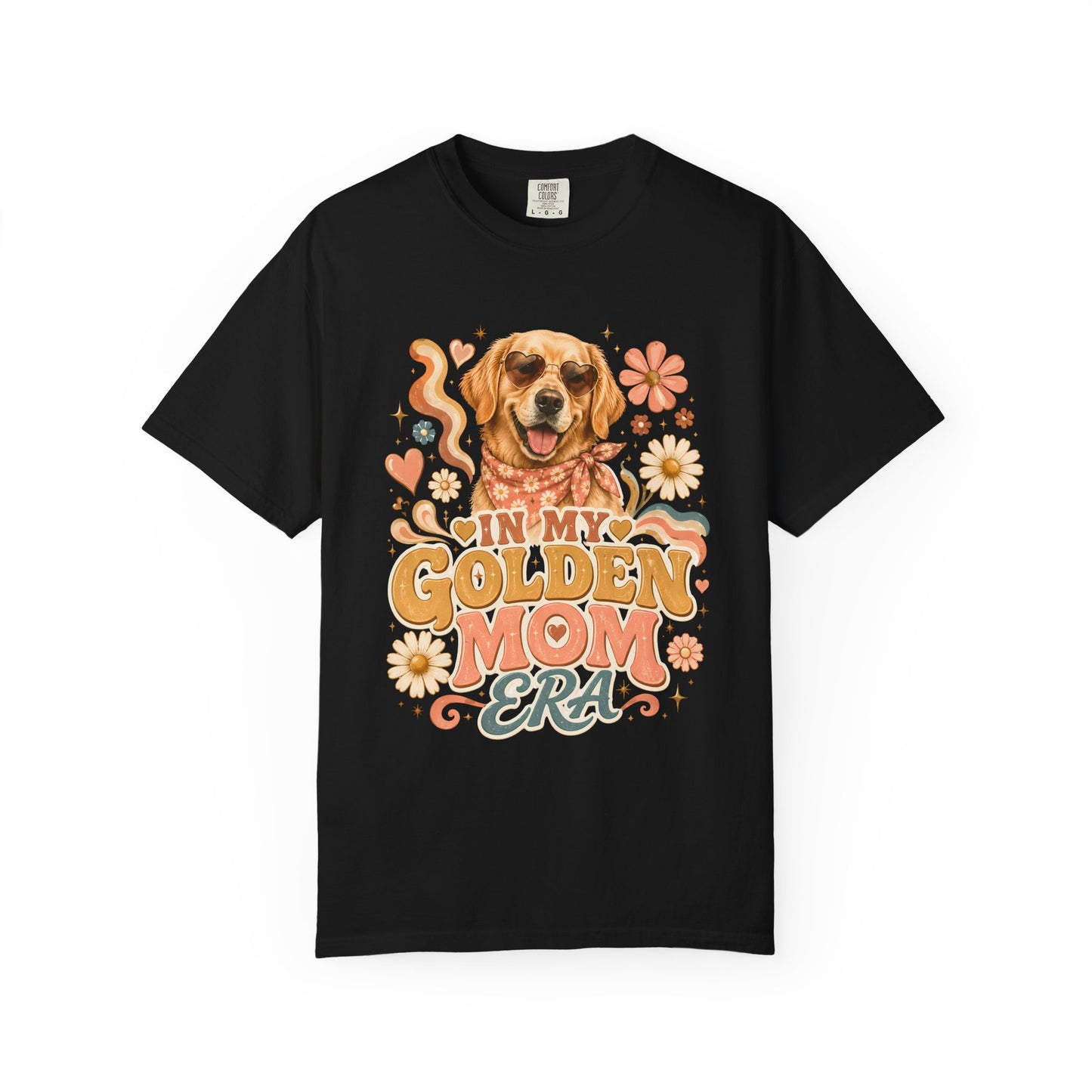 Golden Retriever Mom T-Shirt — "In My Golden Mom Era" Retro Floral Tee