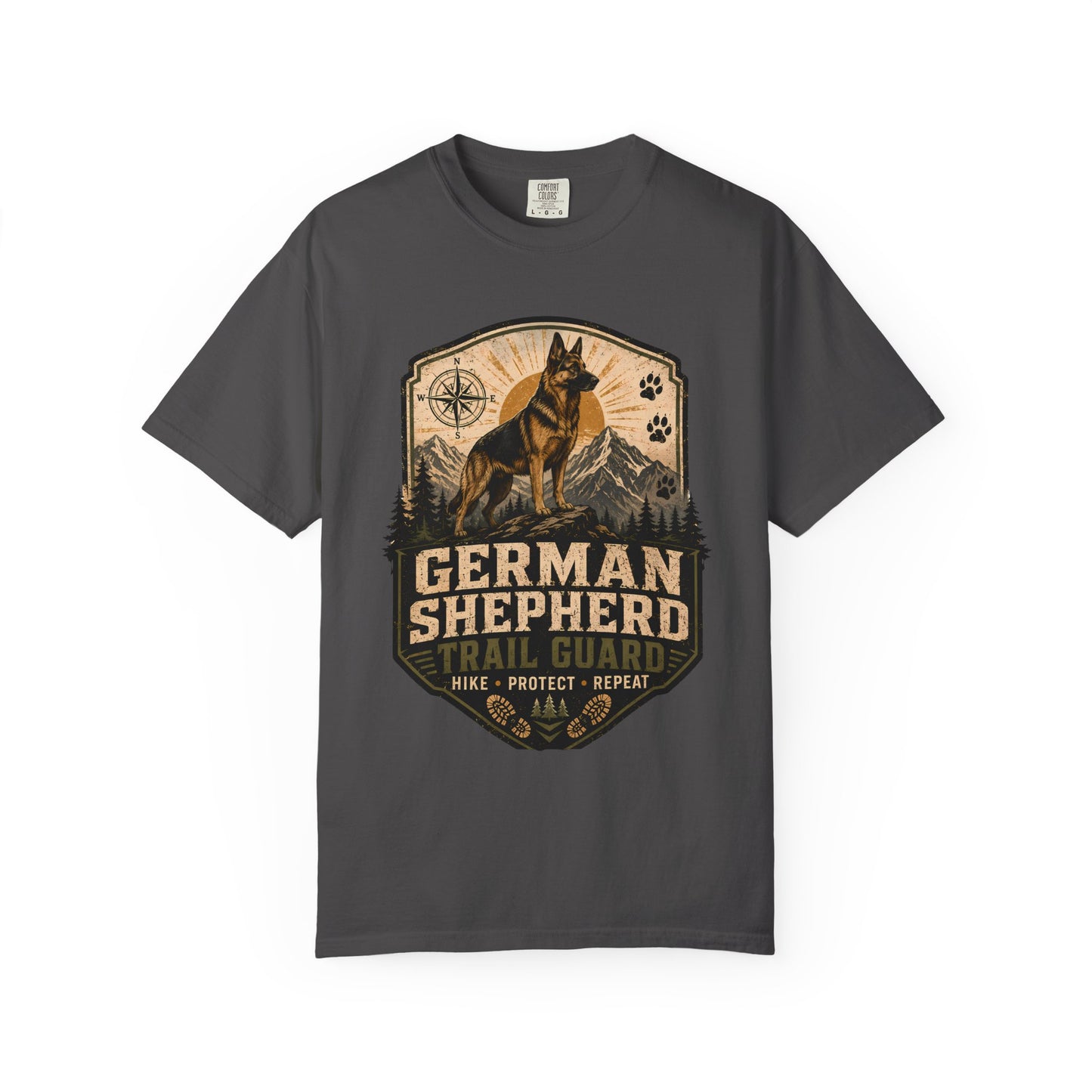 German Shepherd Trail Guard T-Shirt — Hike, Protect, Repeat