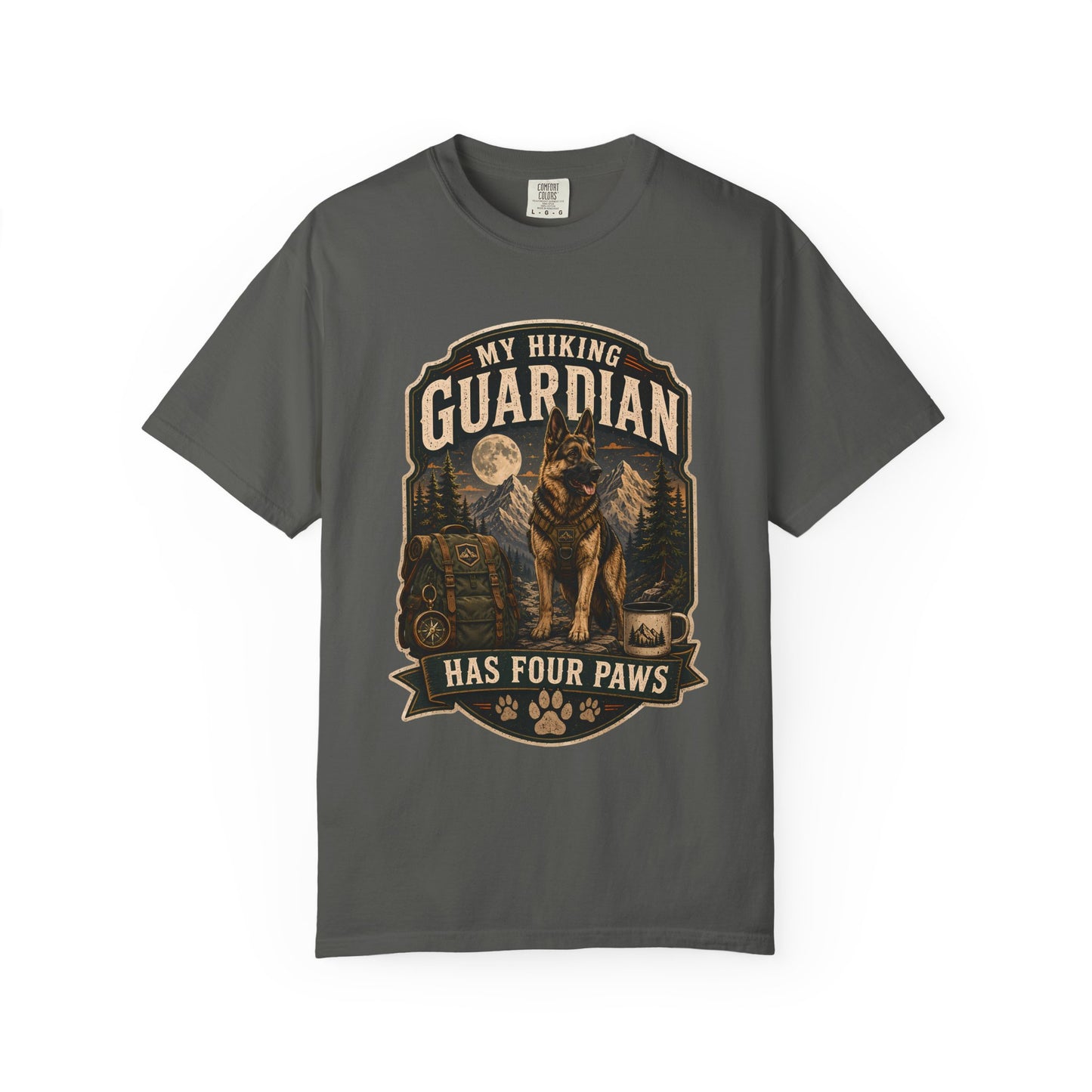Hiking Dog T-Shirt — "My Hiking Guardian Has Four Paws" Outdoor Graphic Tee