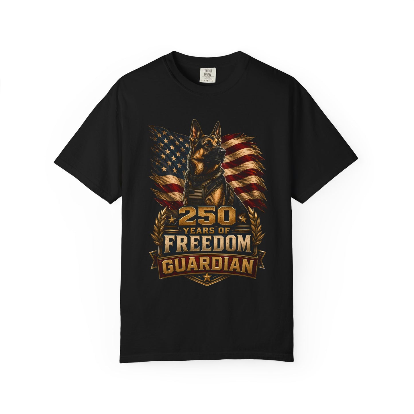 T-Shirt — "250 Years of Freedom" Guardian K9 American Flag Tee