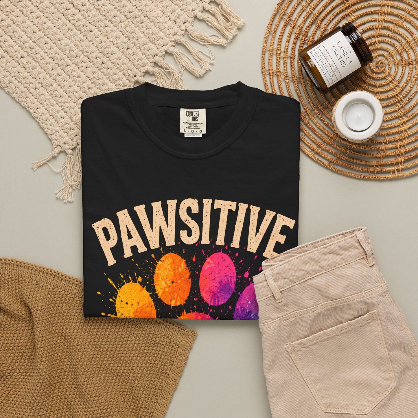 Pawsitive Vibes - Colorful Paw Unisex Garment-Dyed T-shirt