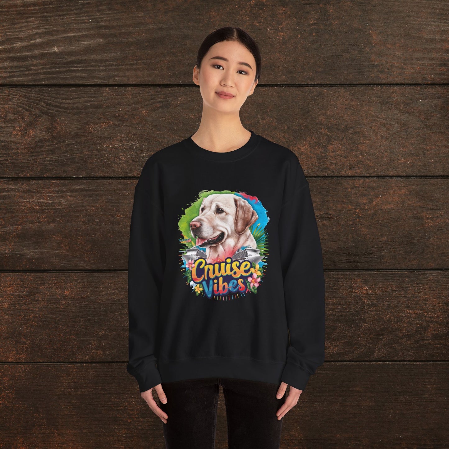 Cruise Vibes – Unisex Heavy Blend™ Crewneck Sweatshirt Featuring a Labrador 🐾🛳️🐕