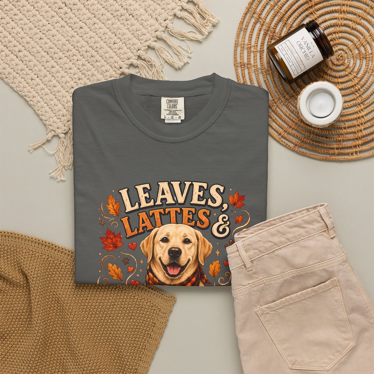 Labrador Love Fall T-Shirt – "Leaves, Lattes & Labrador Love" Cozy Autumn Dog Tee