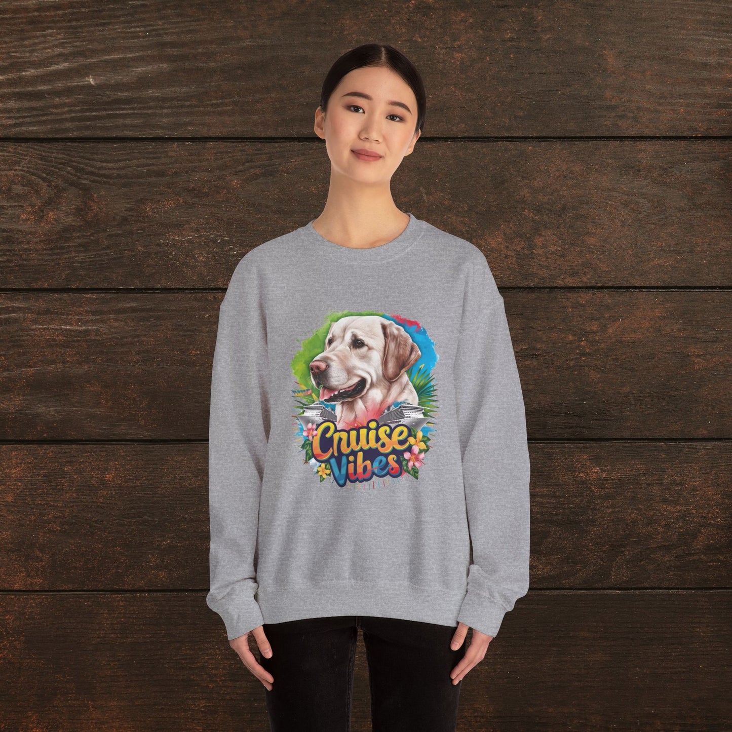 Cruise Vibes – Unisex Heavy Blend™ Crewneck Sweatshirt Featuring a Labrador 🐾🛳️🐕