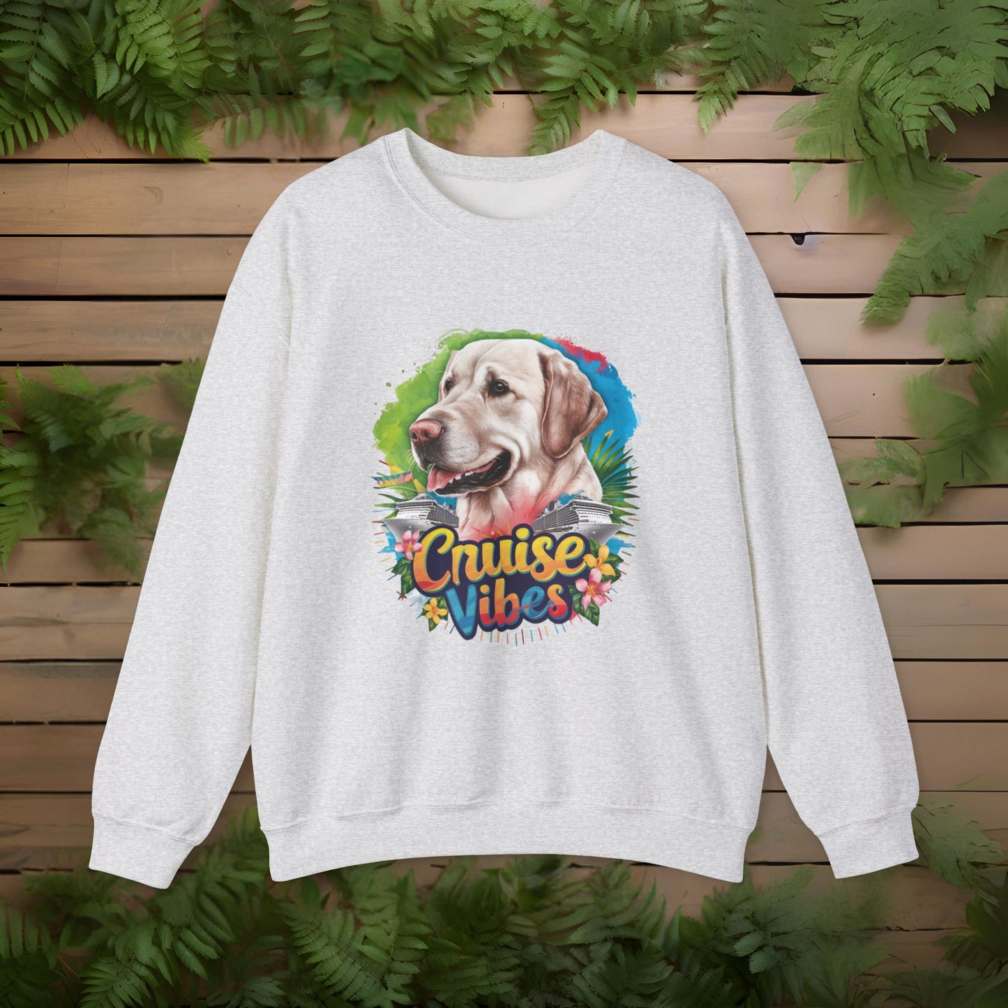 Cruise Vibes – Unisex Heavy Blend™ Crewneck Sweatshirt Featuring a Labrador 🐾🛳️🐕