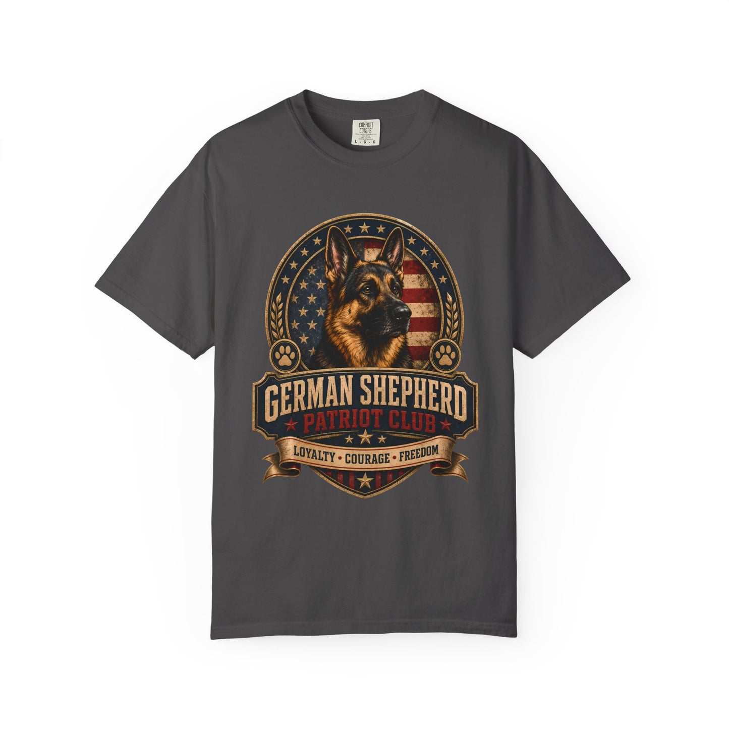 German Shepherd Patriot Club T-Shirt — Loyalty Courage Freedom