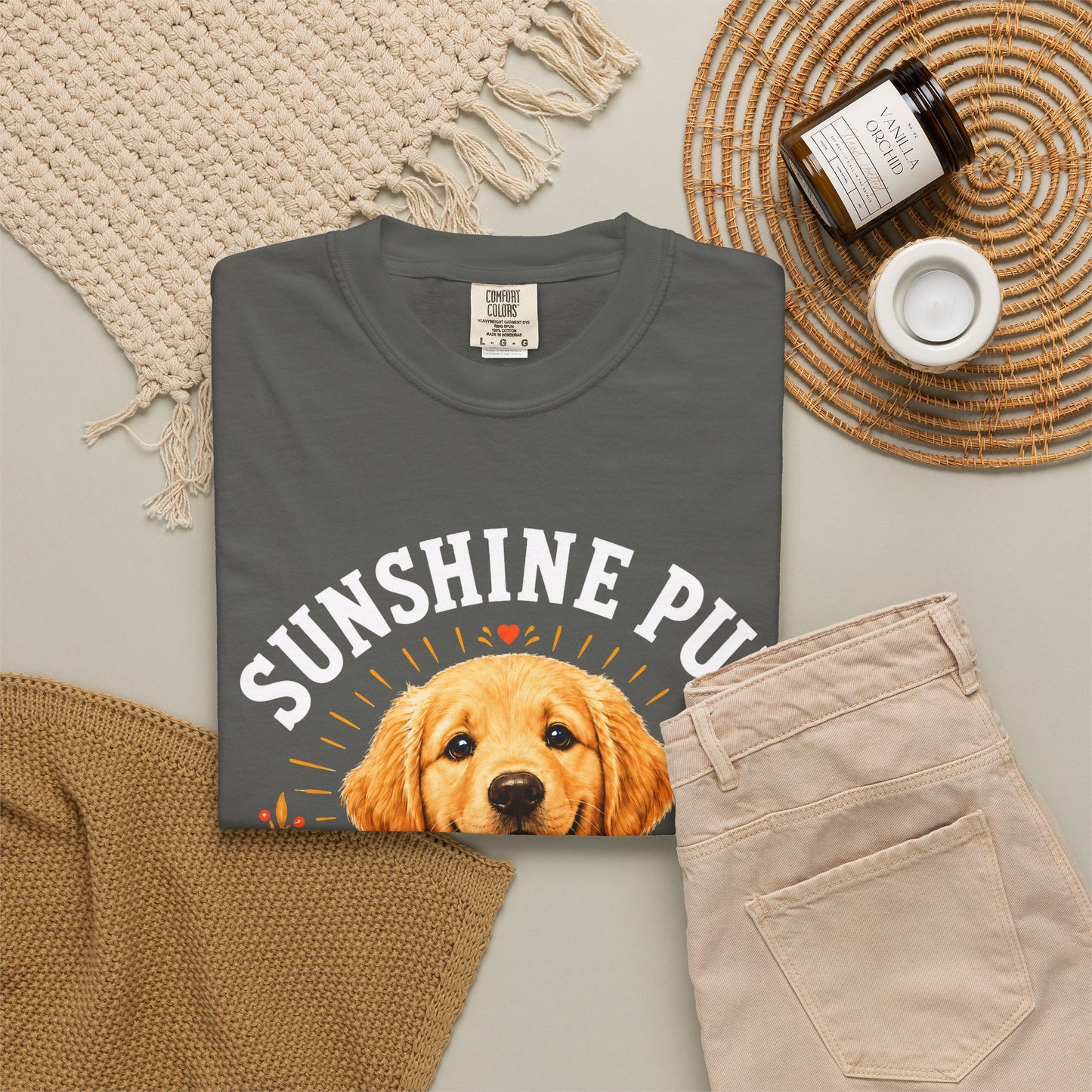 Sunshine Pup - Golden Retriever - Unisex Garment-Dyed T-shirt