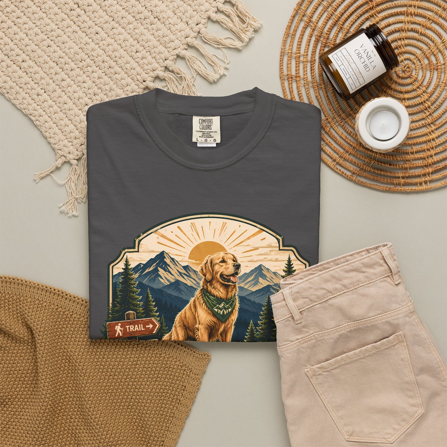 Golden Retriever Hiking T-Shirt — "My Hiking Buddy Has Golden Paws" Outdoor Dog Lover Tee