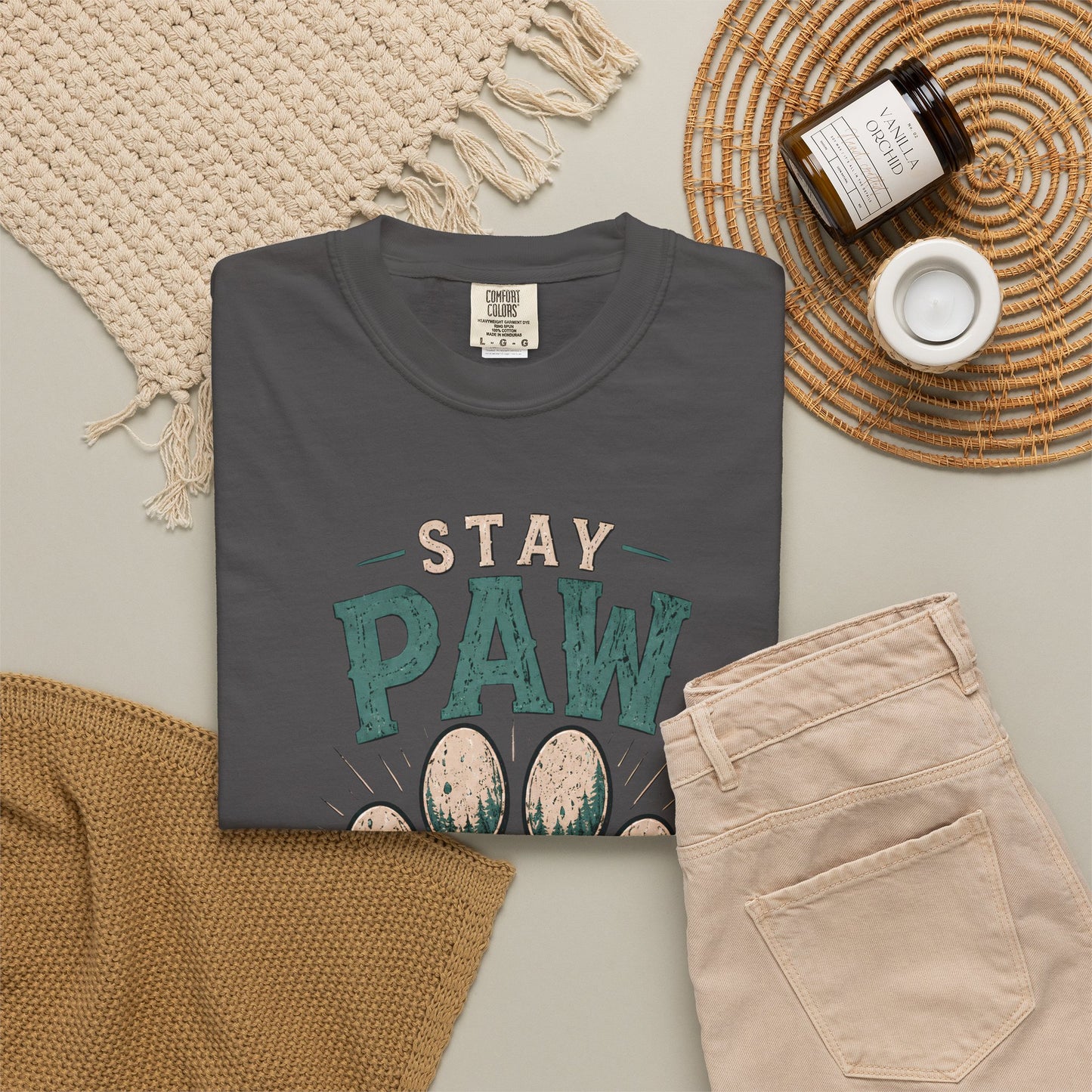 Stay Pawsitive - Paw Print - Unisex Garment-Dyed T-shirt