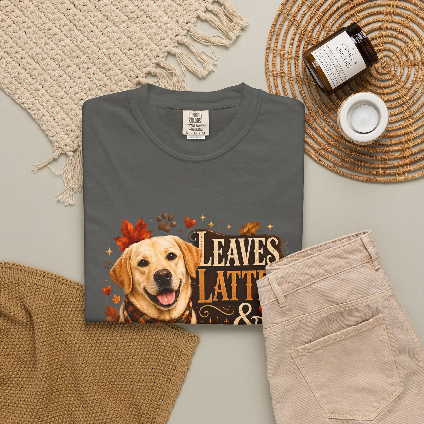 Labrador Fall T-Shirt - "Leaves, Lattes & Labrador Love" Autumn Dog Tee