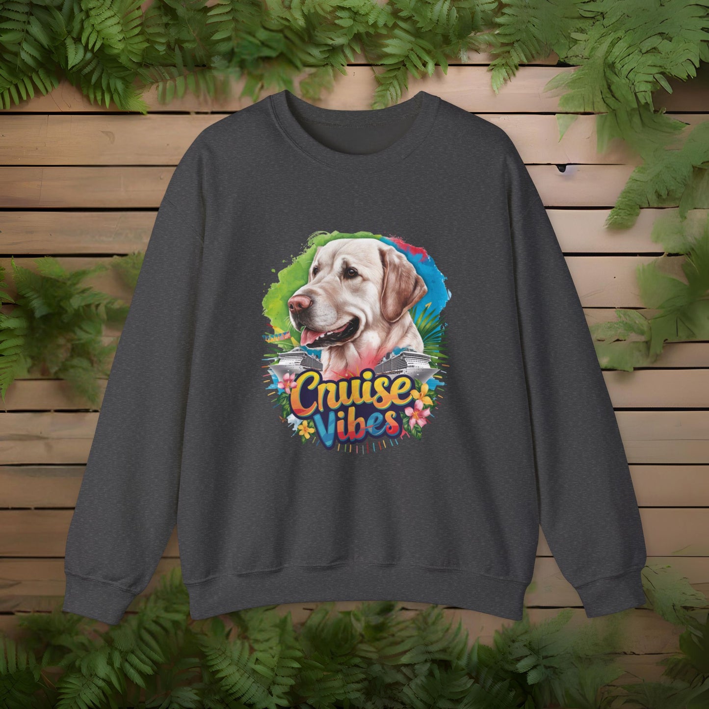 Cruise Vibes – Unisex Heavy Blend™ Crewneck Sweatshirt Featuring a Labrador 🐾🛳️🐕