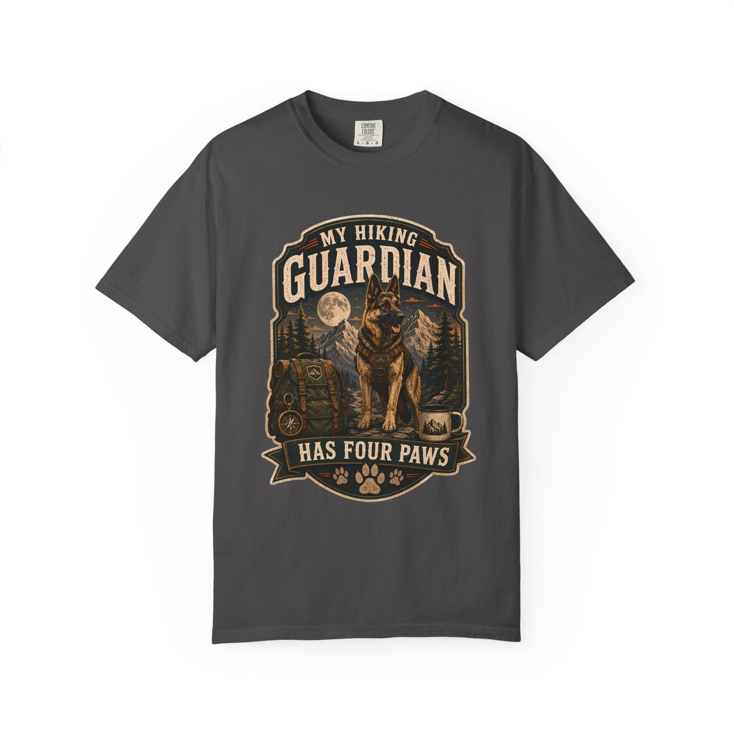 Hiking Dog T-Shirt — "My Hiking Guardian Has Four Paws" Outdoor Graphic Tee