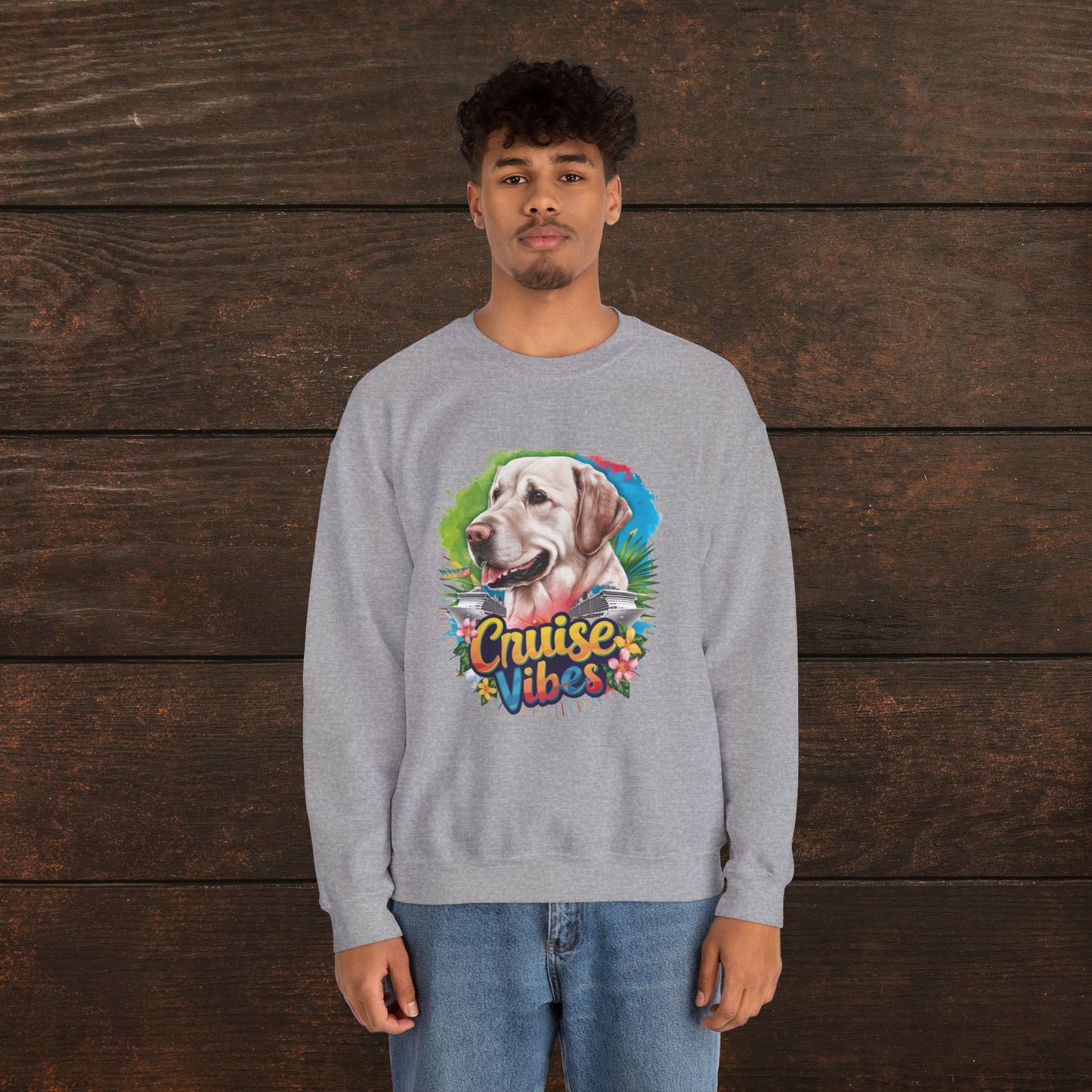 Cruise Vibes – Unisex Heavy Blend™ Crewneck Sweatshirt Featuring a Labrador 🐾🛳️🐕