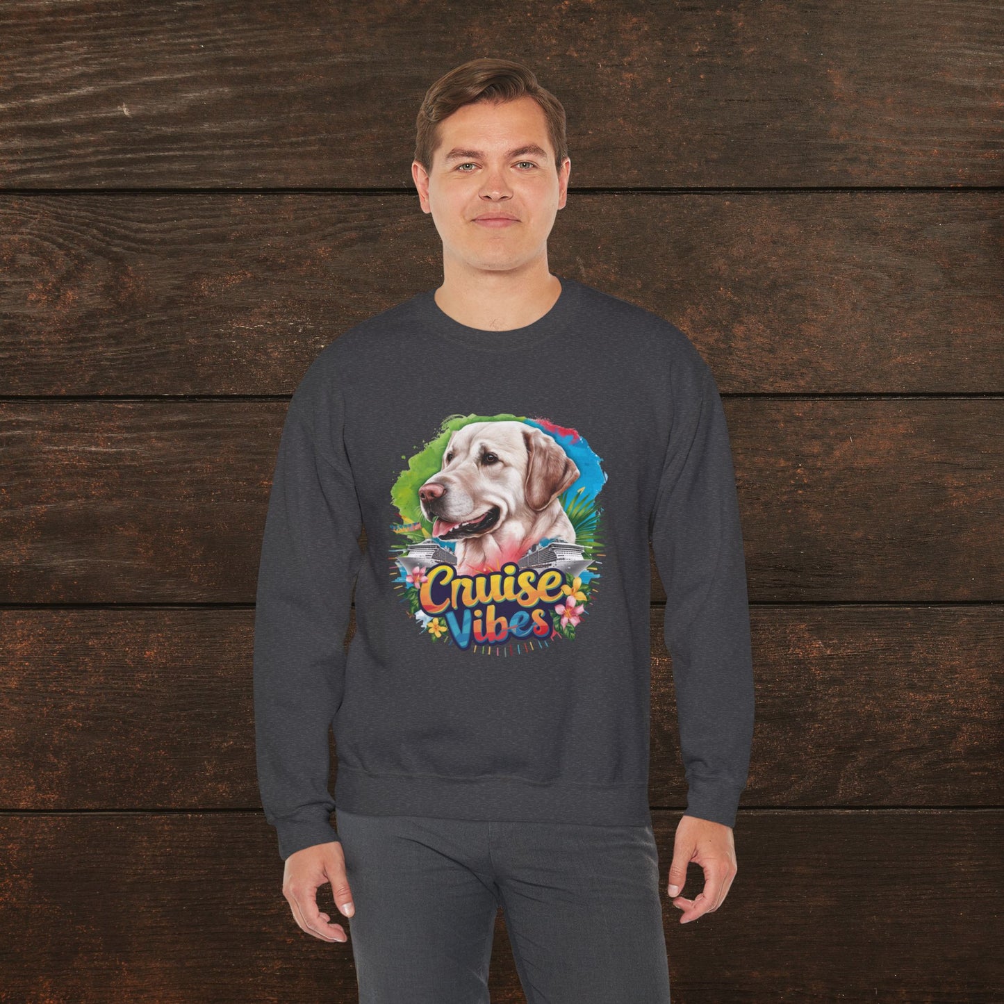 Cruise Vibes – Unisex Heavy Blend™ Crewneck Sweatshirt Featuring a Labrador 🐾🛳️🐕