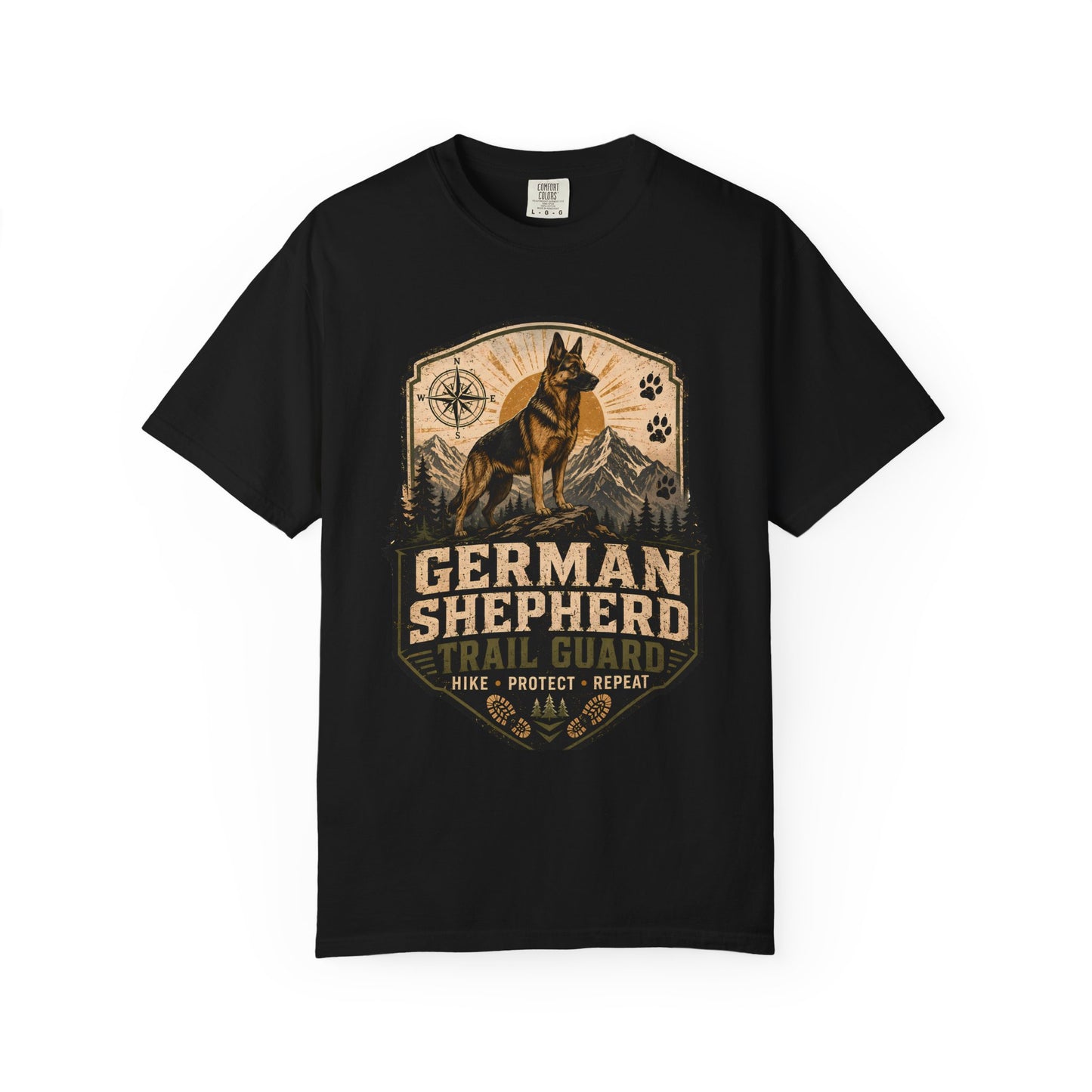 German Shepherd Trail Guard T-Shirt — Hike, Protect, Repeat