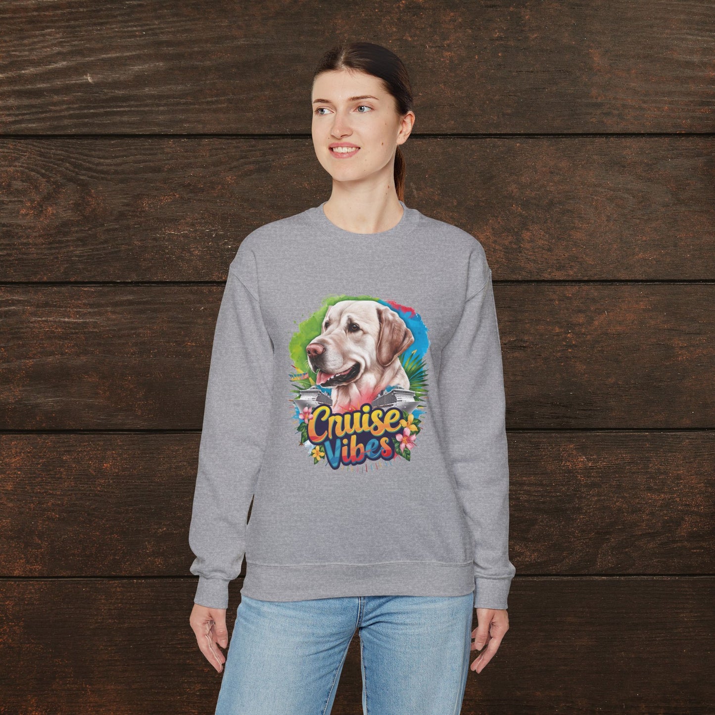 Cruise Vibes – Unisex Heavy Blend™ Crewneck Sweatshirt Featuring a Labrador 🐾🛳️🐕