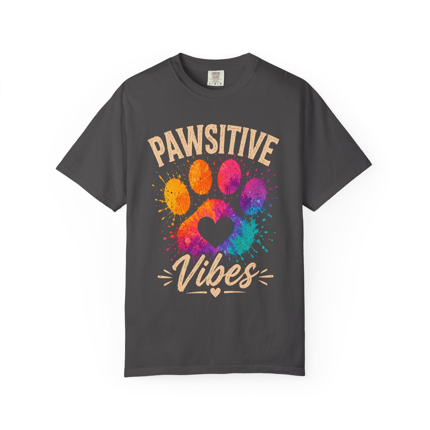 Pawsitive Vibes - Colorful Paw Unisex Garment-Dyed T-shirt