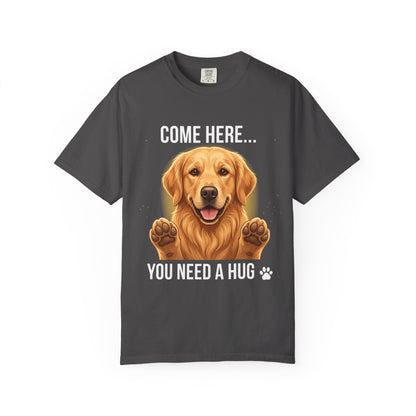 Graphite Come Here You Need a Hug t-shirt product shot on a clean white background