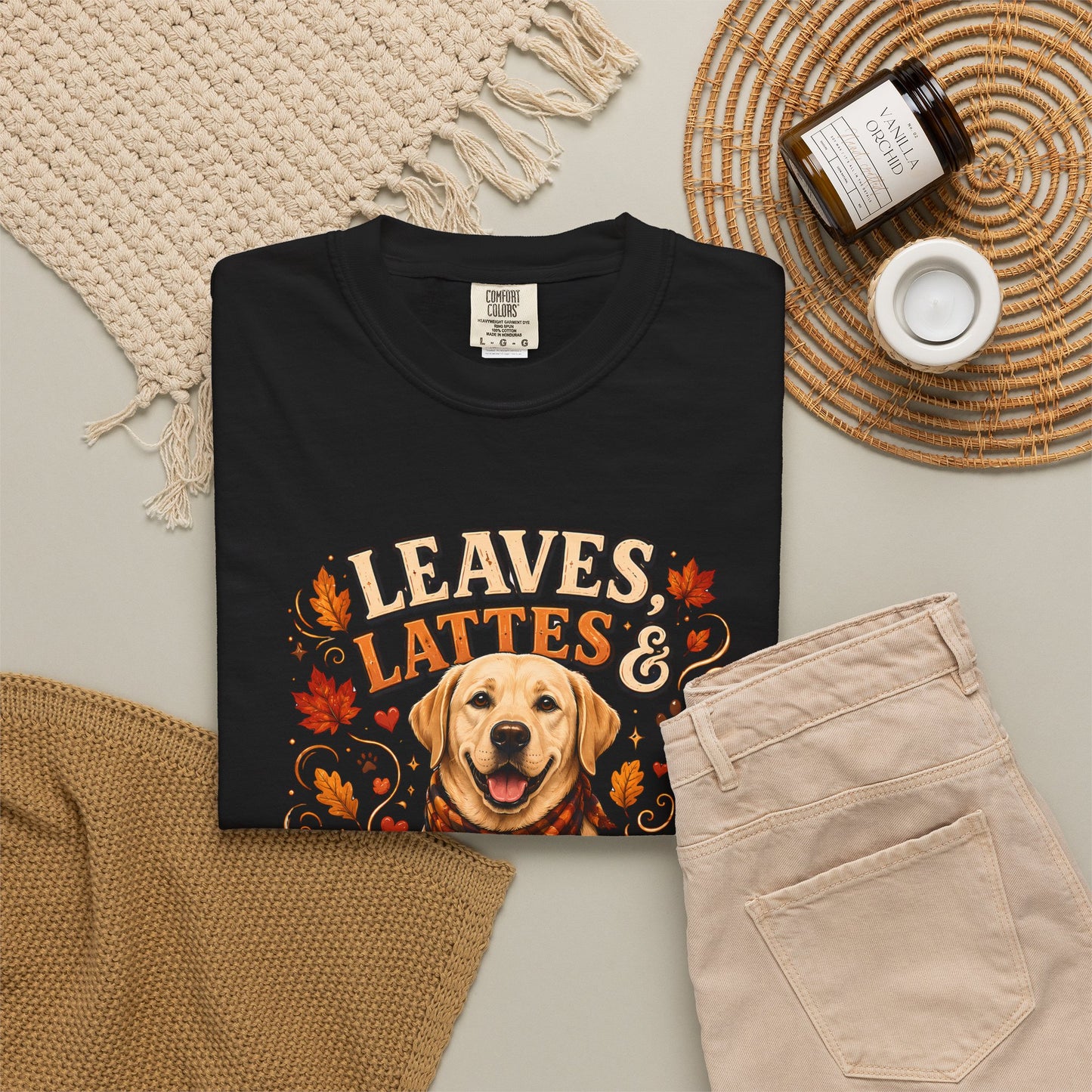 Labrador Love Fall T-Shirt – "Leaves, Lattes & Labrador Love" Cozy Autumn Dog Tee