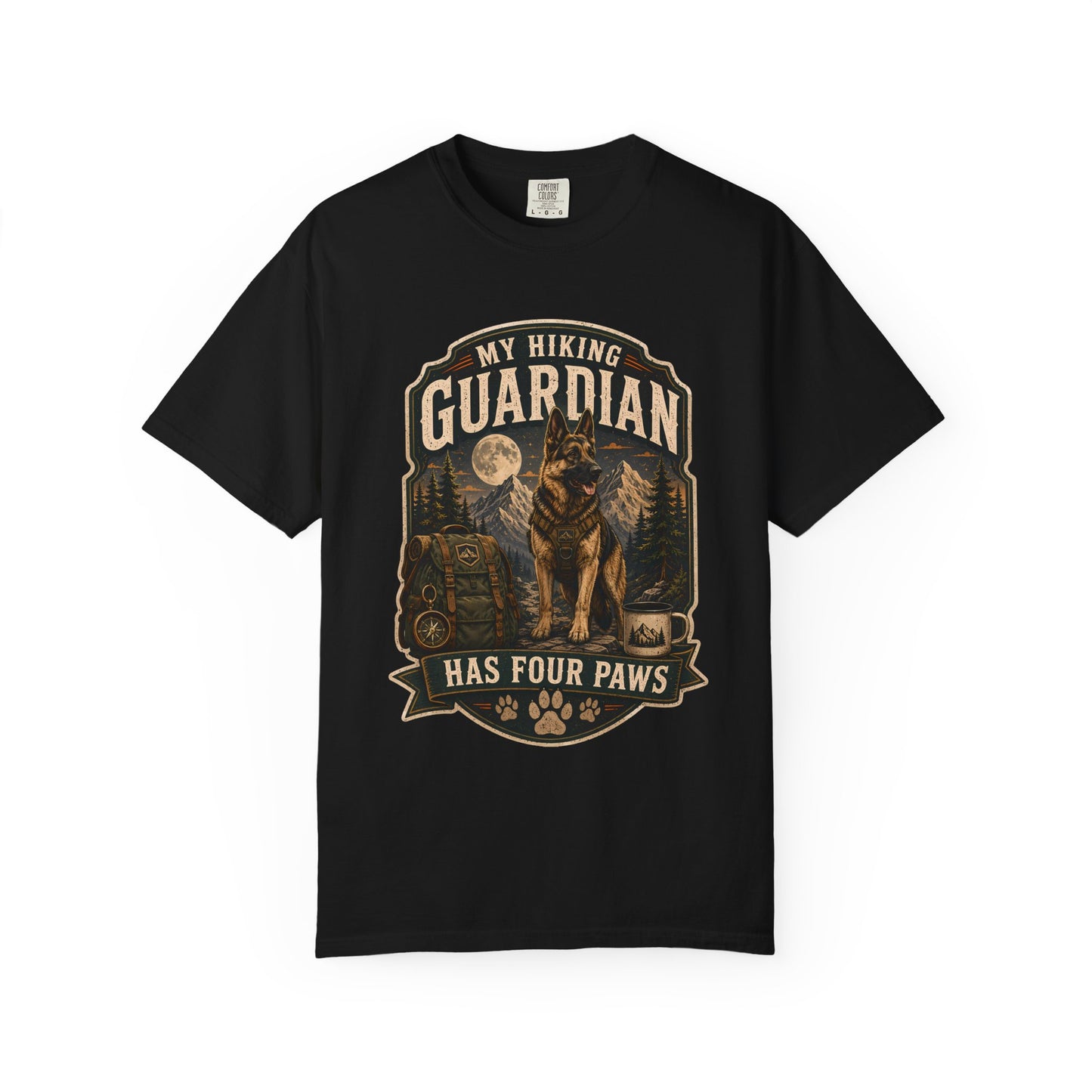 Hiking Dog T-Shirt — "My Hiking Guardian Has Four Paws" Outdoor Graphic Tee