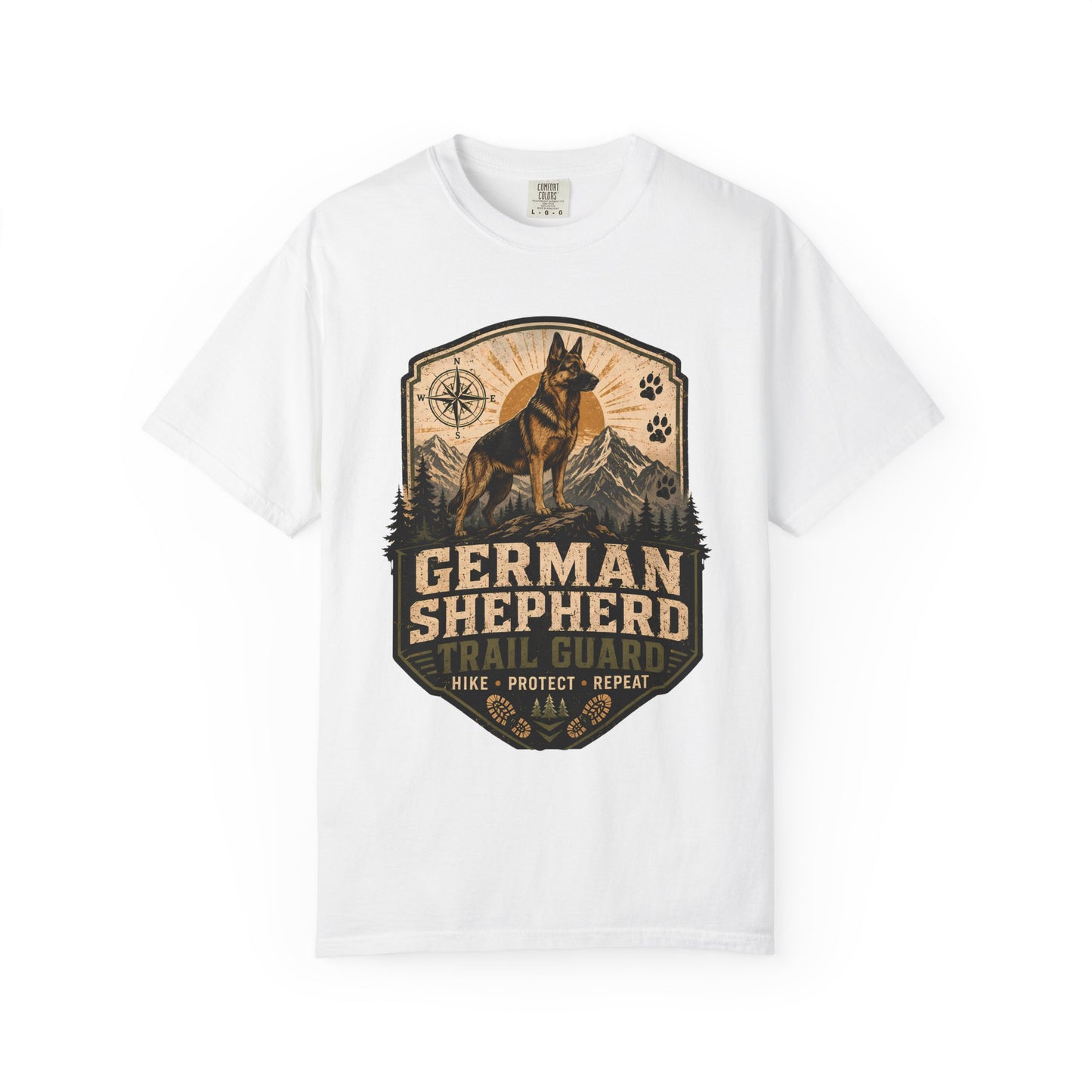 German Shepherd Trail Guard T-Shirt — Hike, Protect, Repeat