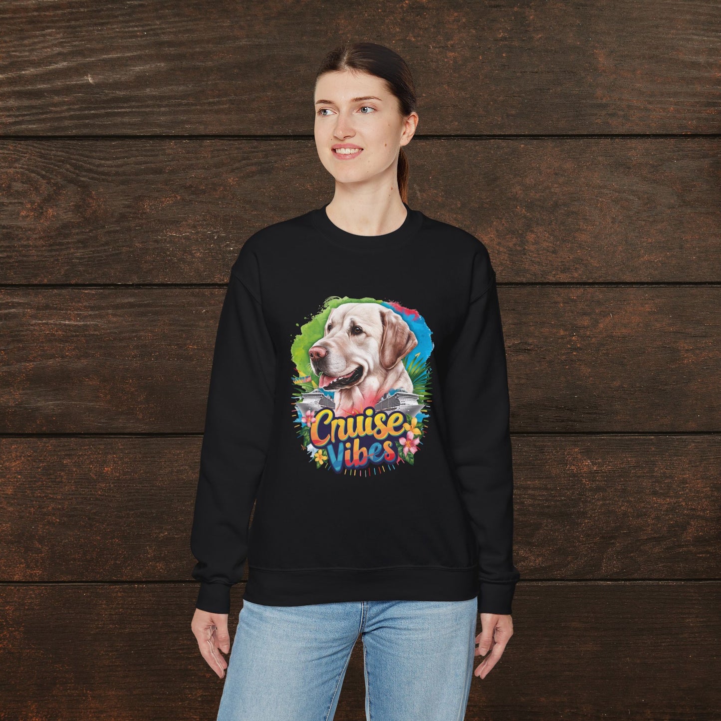 Cruise Vibes – Unisex Heavy Blend™ Crewneck Sweatshirt Featuring a Labrador 🐾🛳️🐕