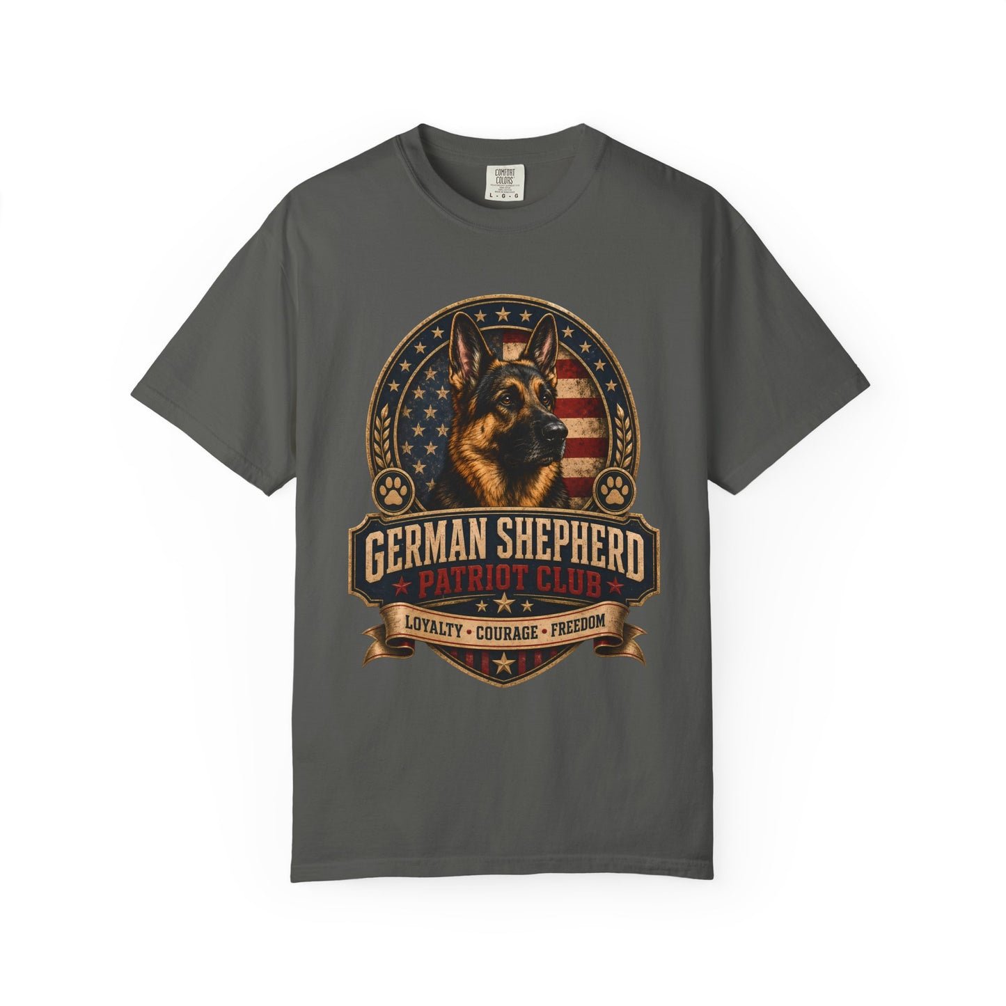 German Shepherd Patriot Club T-Shirt — Loyalty Courage Freedom