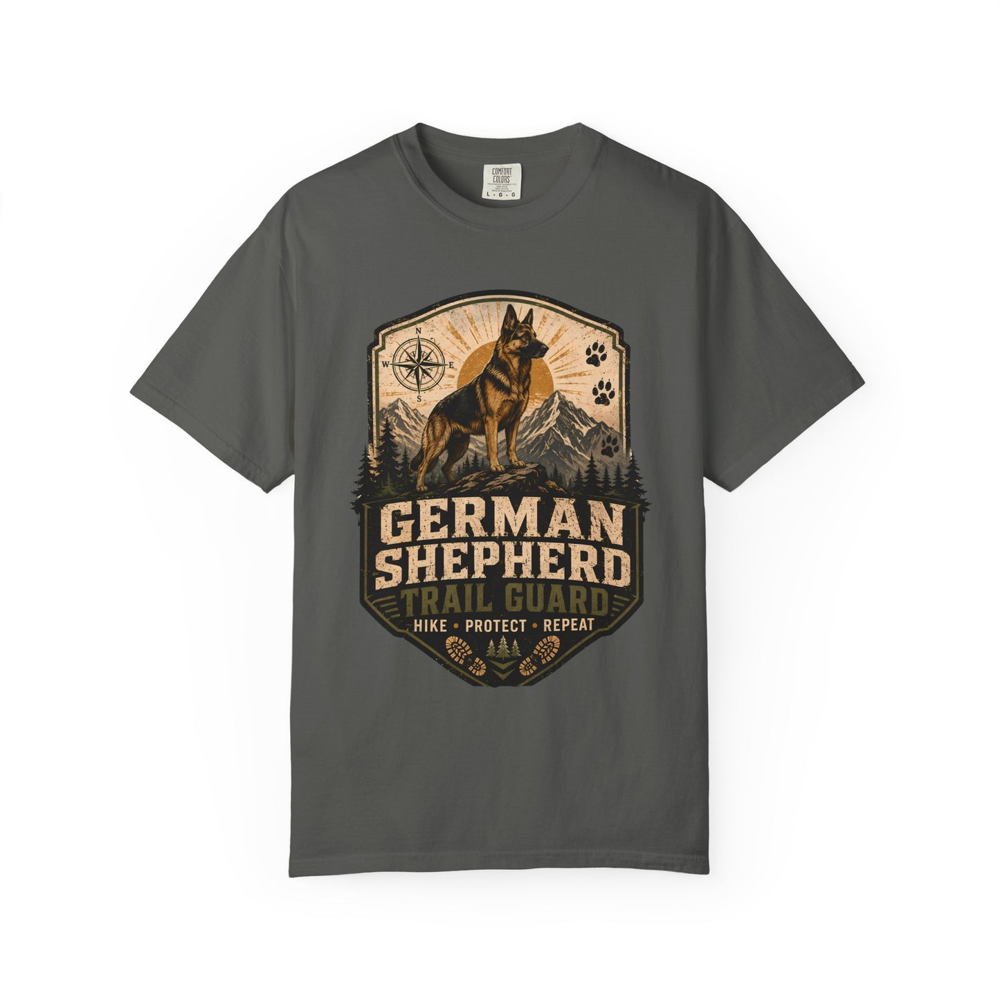 German Shepherd Trail Guard T-Shirt — Hike, Protect, Repeat