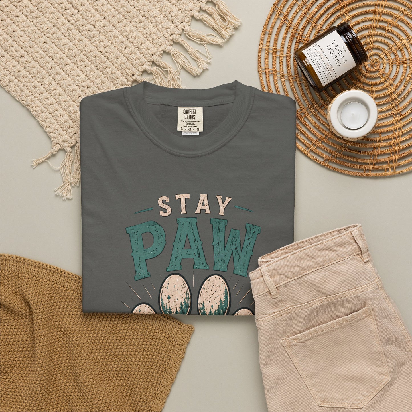 Stay Pawsitive - Paw Print - Unisex Garment-Dyed T-shirt
