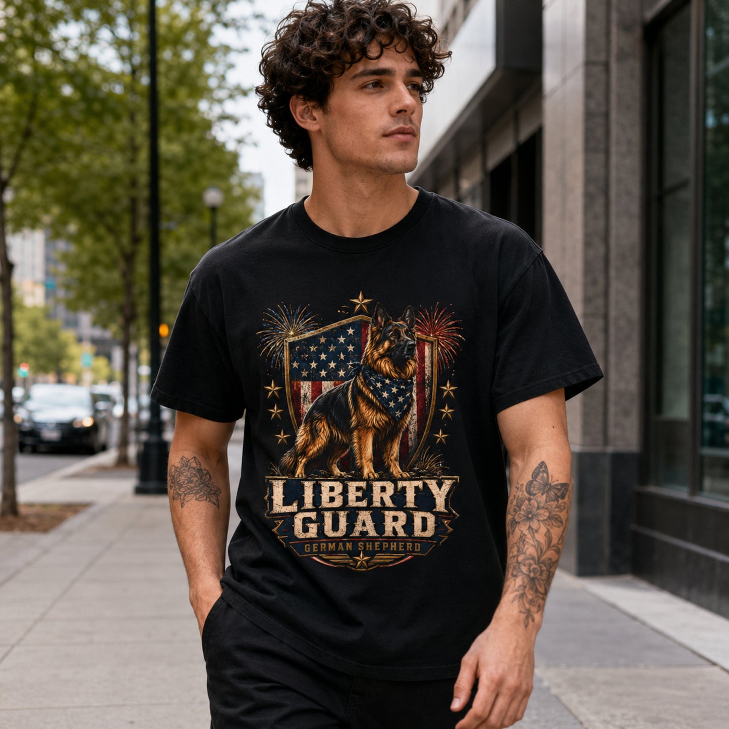 Liberty Guard German Shepherd T-Shirt — Patriotic American Flag Dog Tee