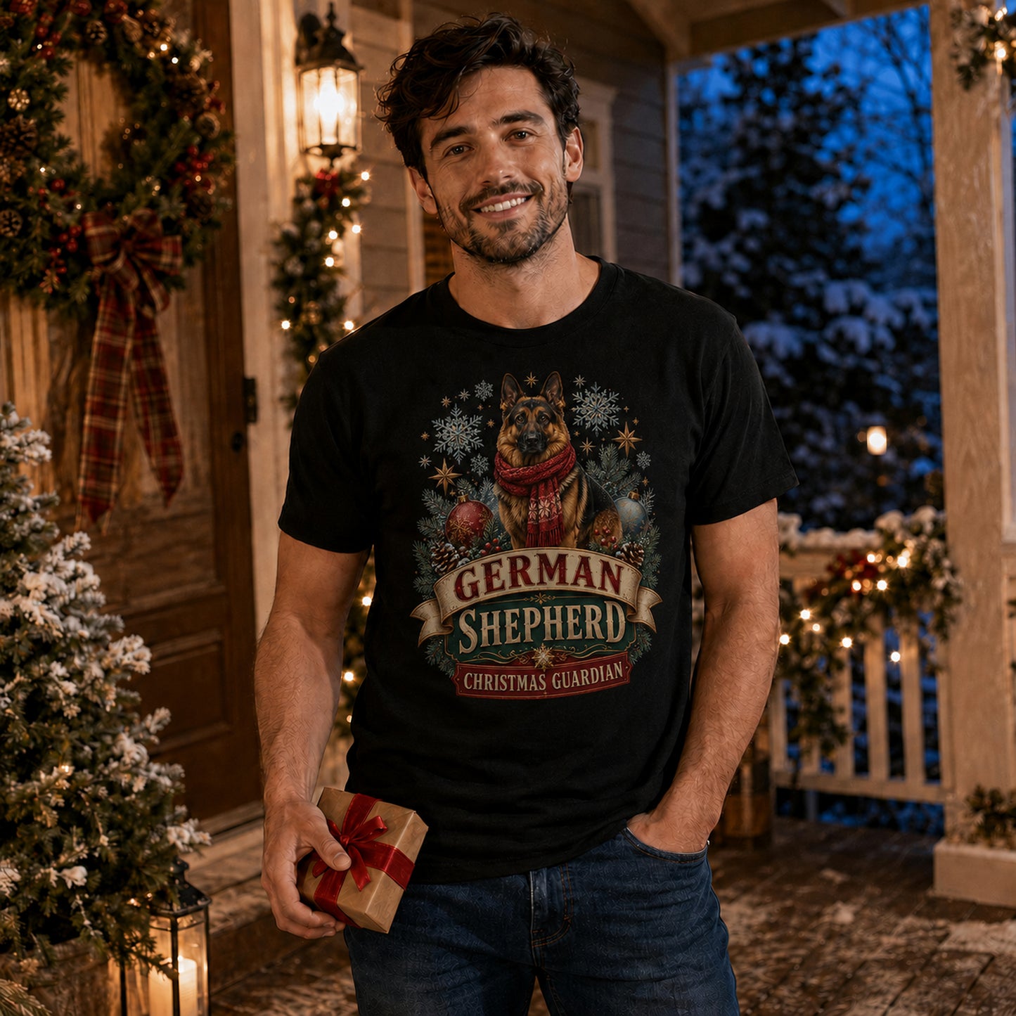 German Shepherd Christmas T-Shirt — "Christmas Guardian" Holiday Dog Lover Tee