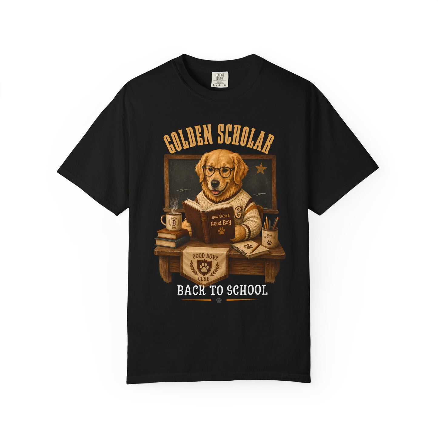 Golden Scholar Dog T-Shirt — "Back to School" Vintage Puppy Teacher Tee
