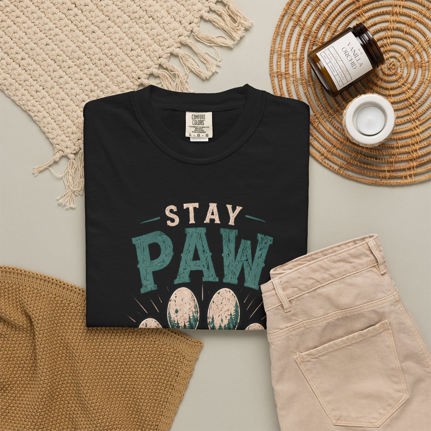 Stay Pawsitive - Paw Print - Unisex Garment-Dyed T-shirt